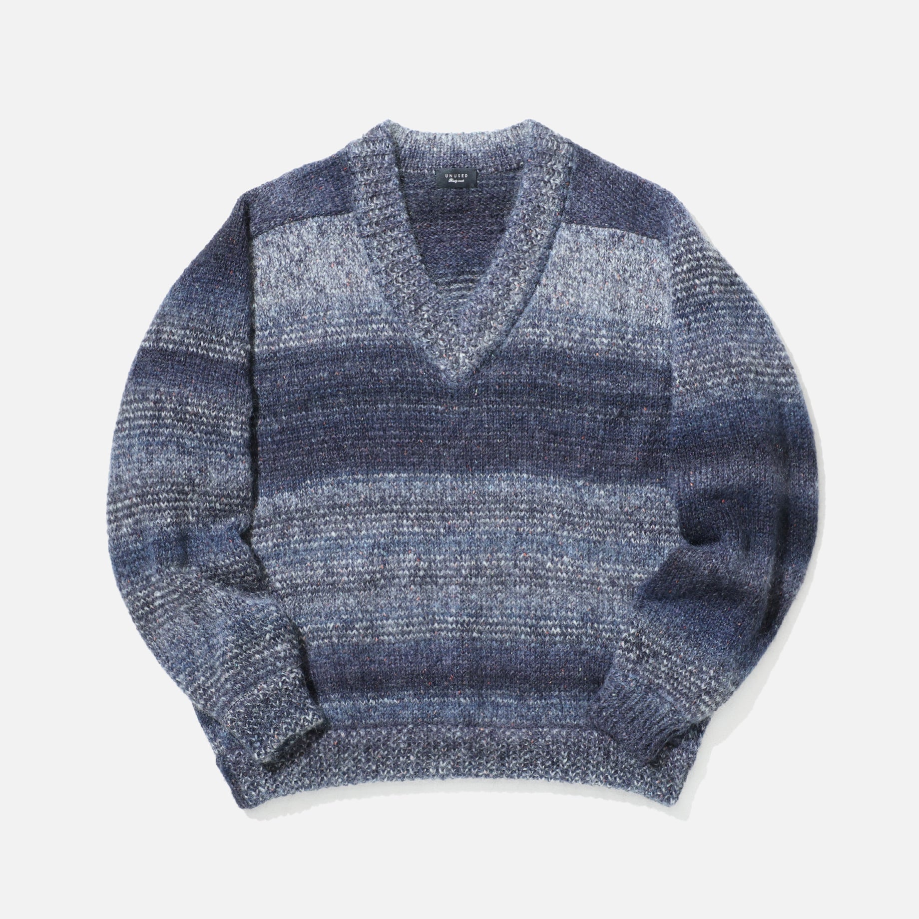 MOHAIR V NECK PULLOVER KNIT（NAVY ×  GRAY）