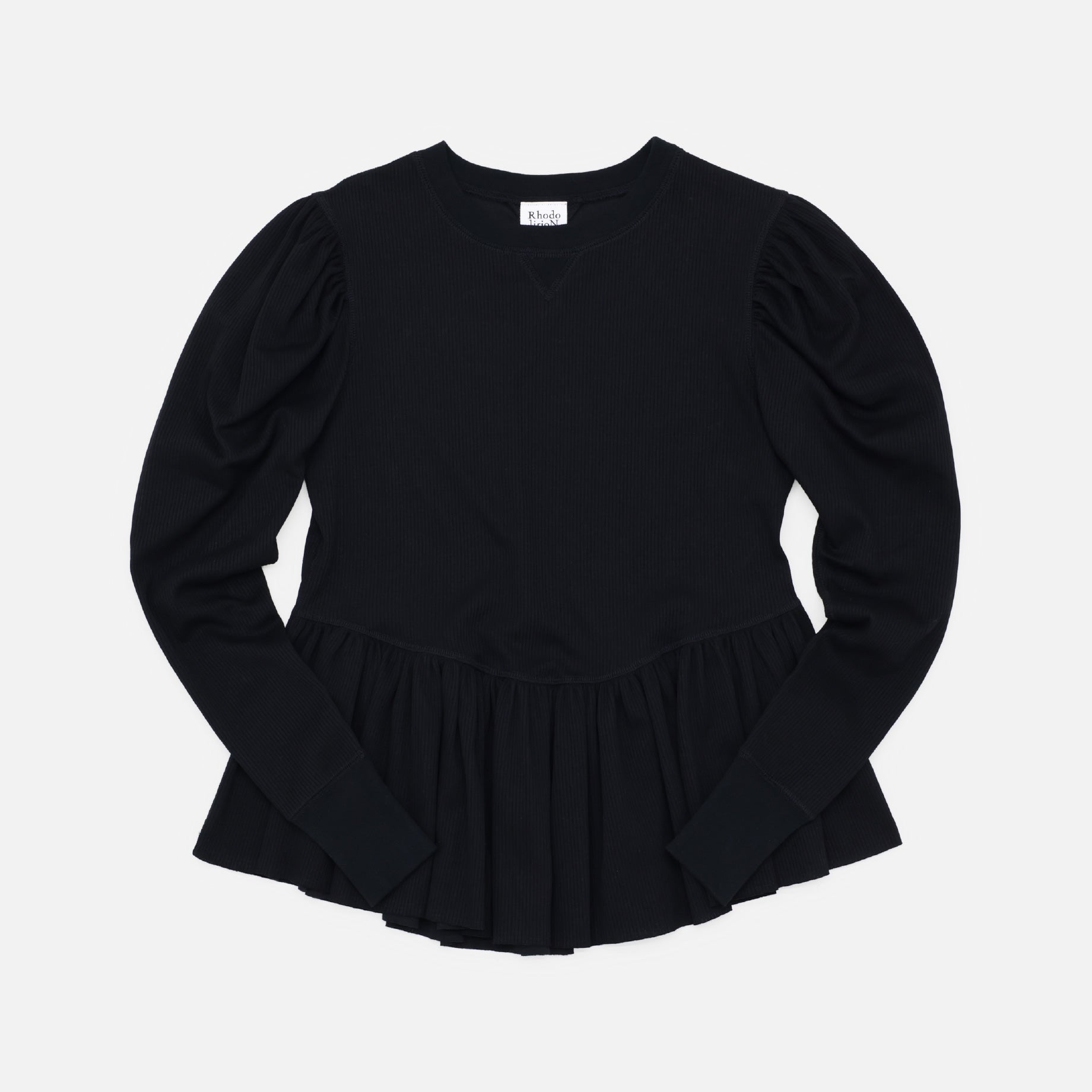 RIBBED PUFF SLEEVE PULLOVER TEE（BLACK）