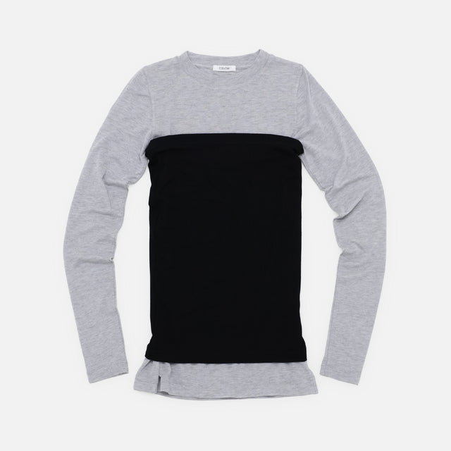 CASHMERE SILK JERSEY LAYERED TOP（GRAY×BLACK）