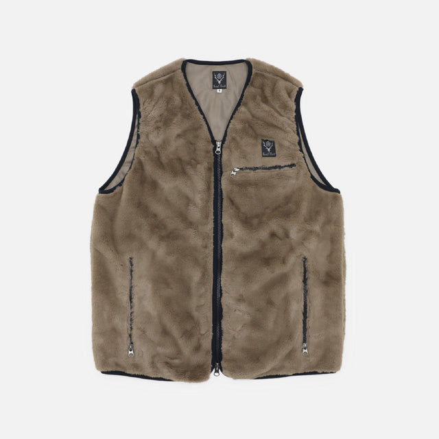 PIPING VEST - MICRO FUR（BROWN）