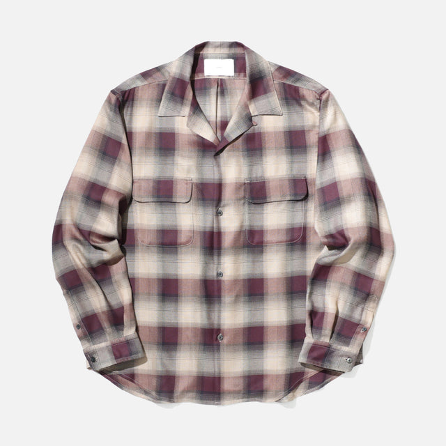 PLAID OPEN COLLAR SHIRTS （WINE RED）
