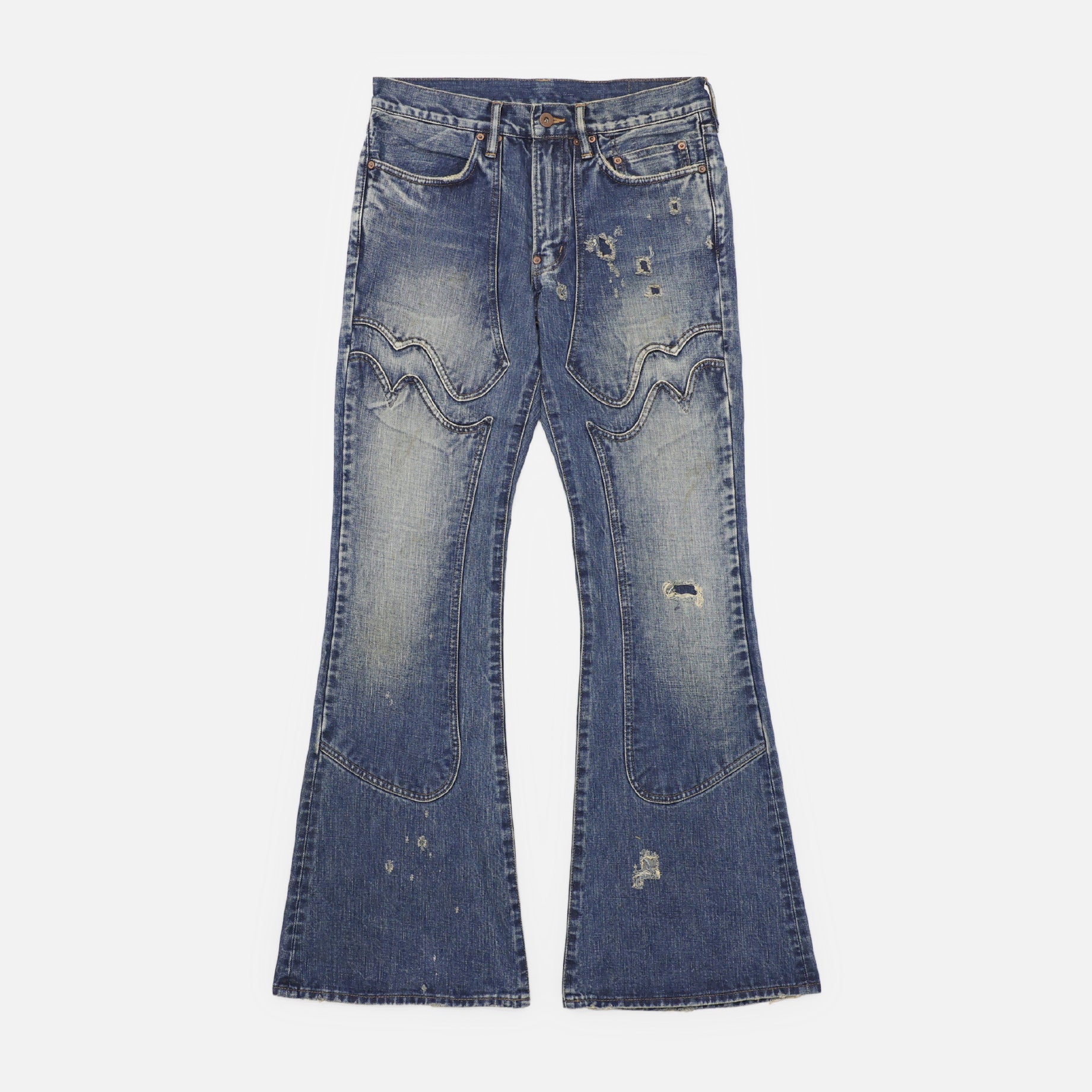 FADED MODERN WESTERN FLARED TROUSERS（FADED INDIGO）