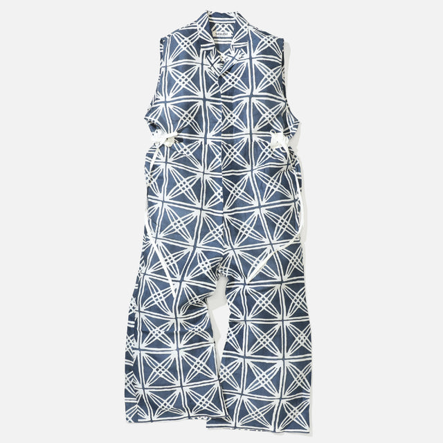 ”SHURIKEN” BATIK WILD SILK JUMPSUIT（NAVY × WHITE）
