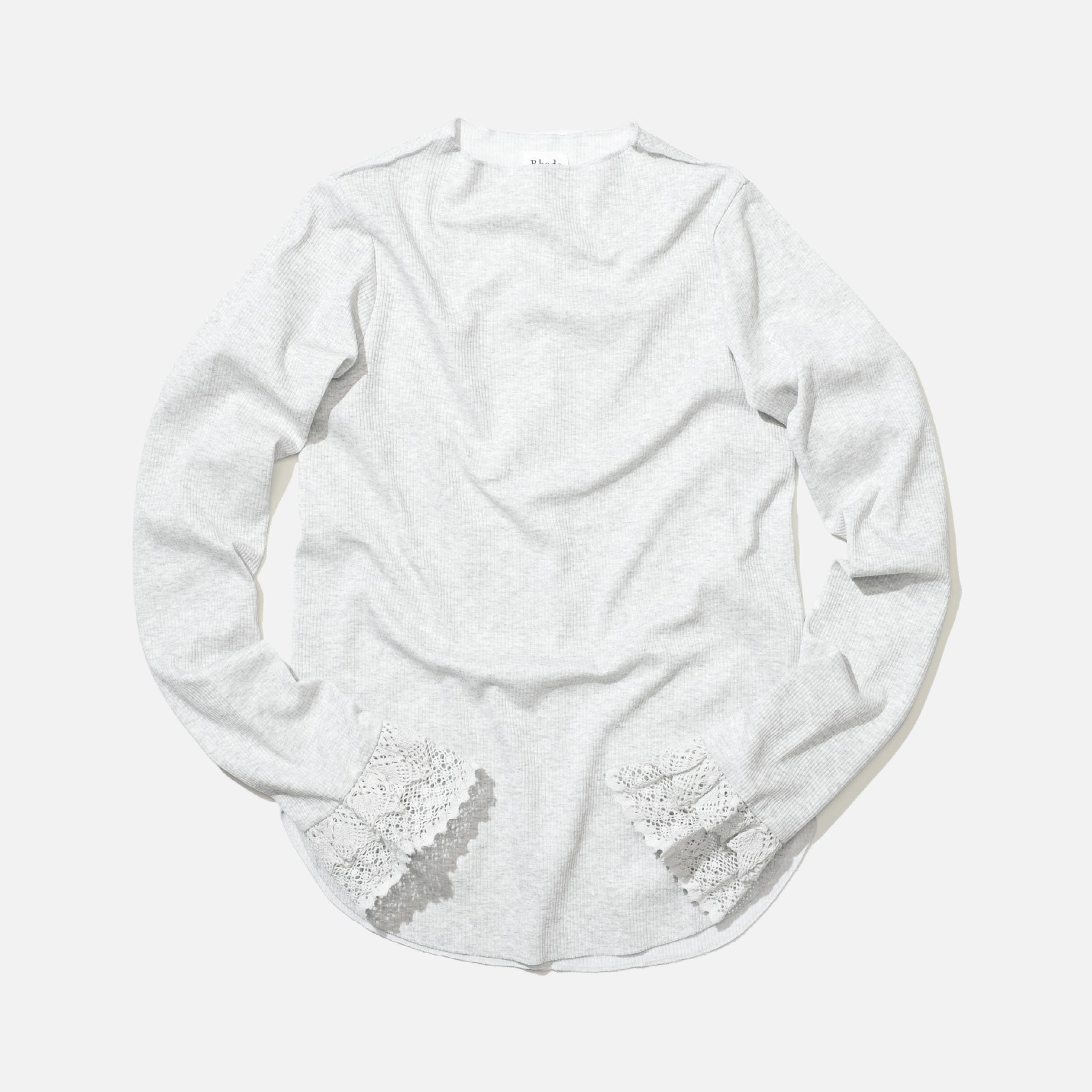 RIBBED LACE CUFF PULLOVER TEE （GREY）