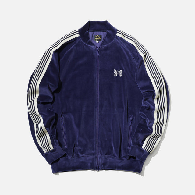 RIB COLLAR TRACK JACKET - C/PE VELOUR （NAVY）