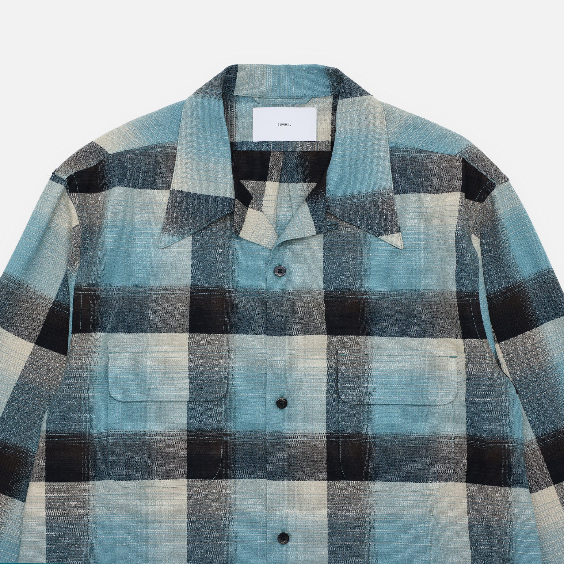 RAYON OMBRE PLAID OPEN COLLER BLOUSE（GREEN OMBRE）
