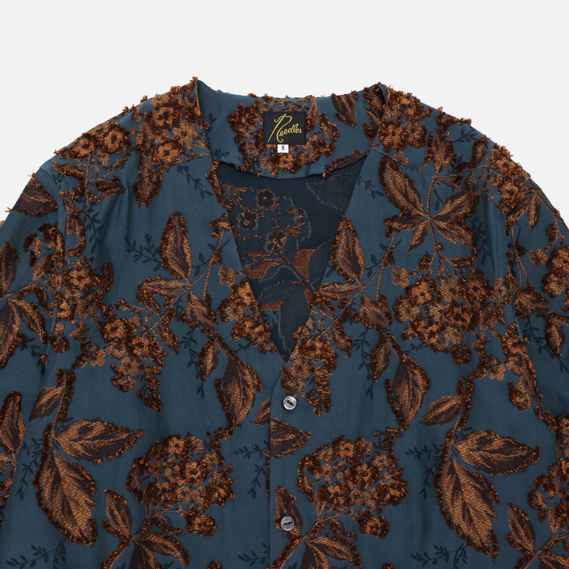 V NECK SHIRT - FLOWER CUT JQ.（PEACOCK GREEN）