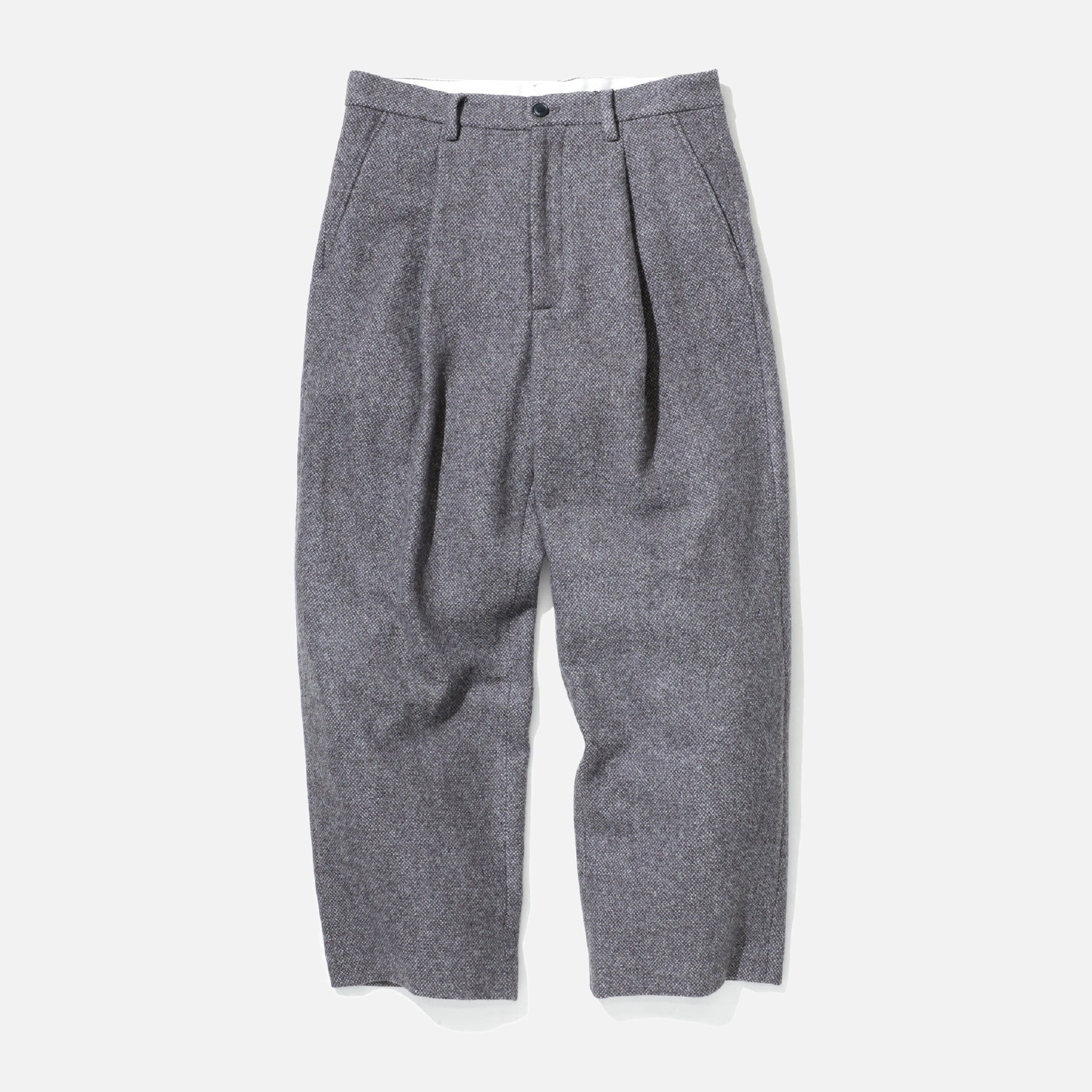 WOOL LIGHT TWEED - 1TUCK PANTS （BROWN）