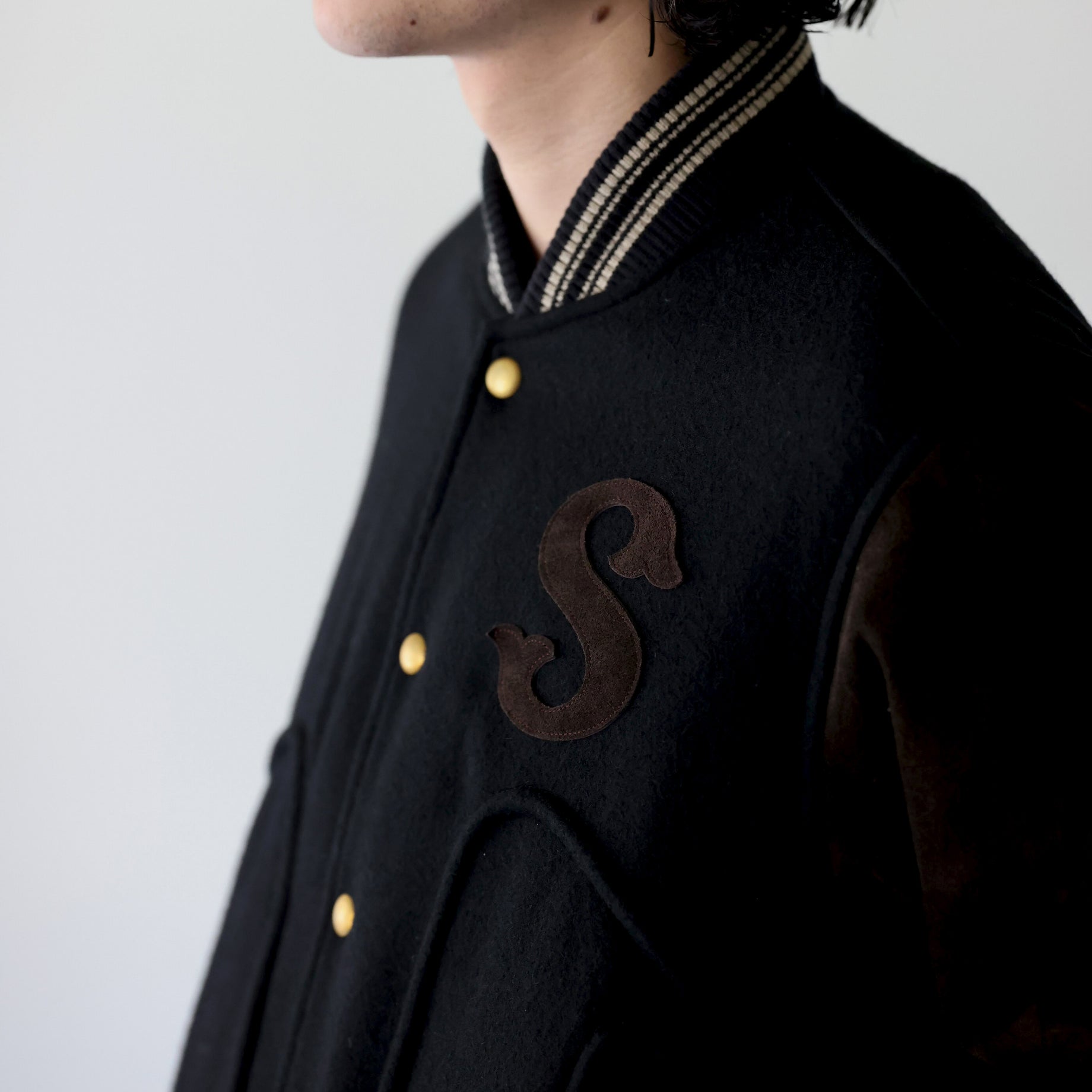 LEATHER STUDIUM JACKET （BLACK × BROWN）