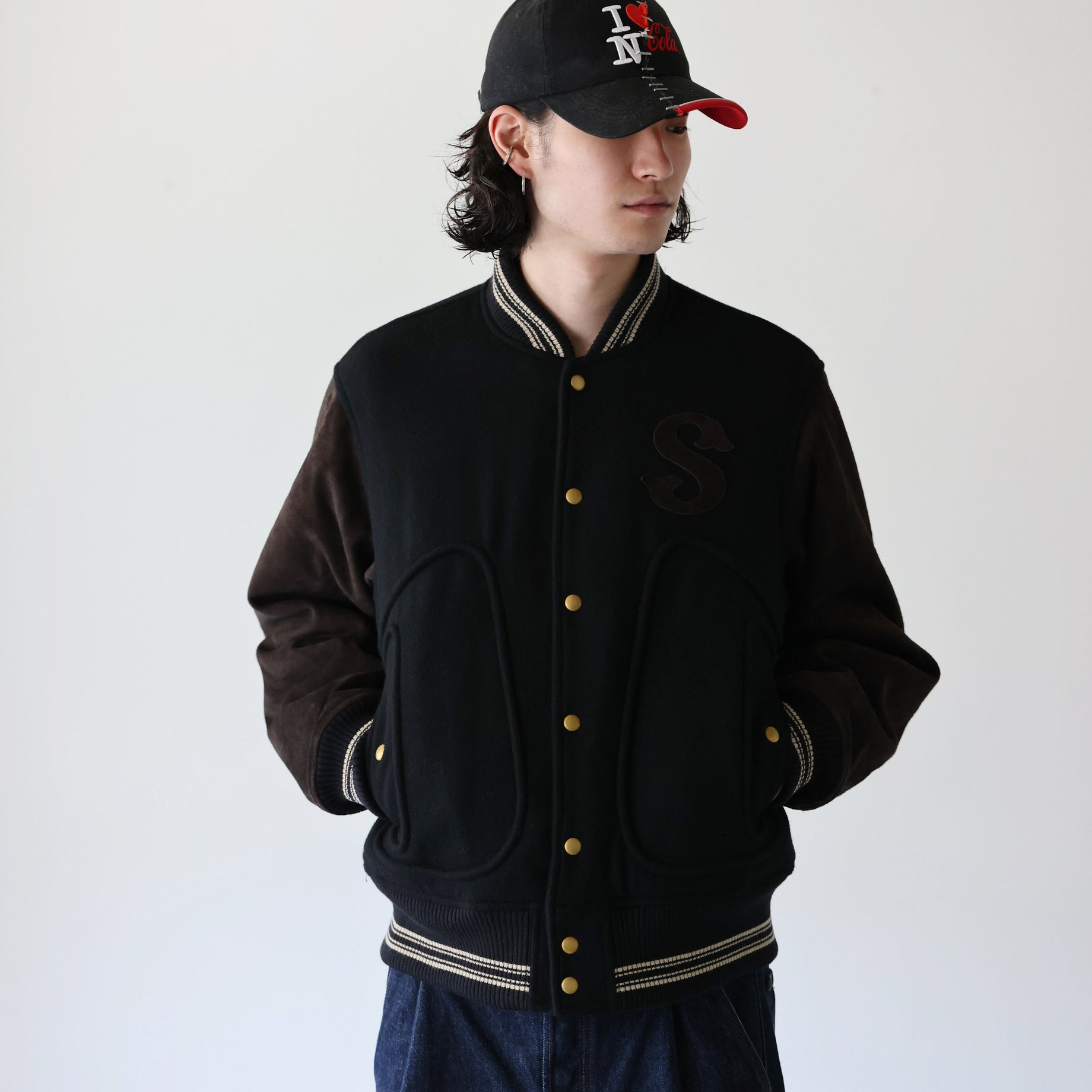 LEATHER STUDIUM JACKET （BLACK × BROWN）