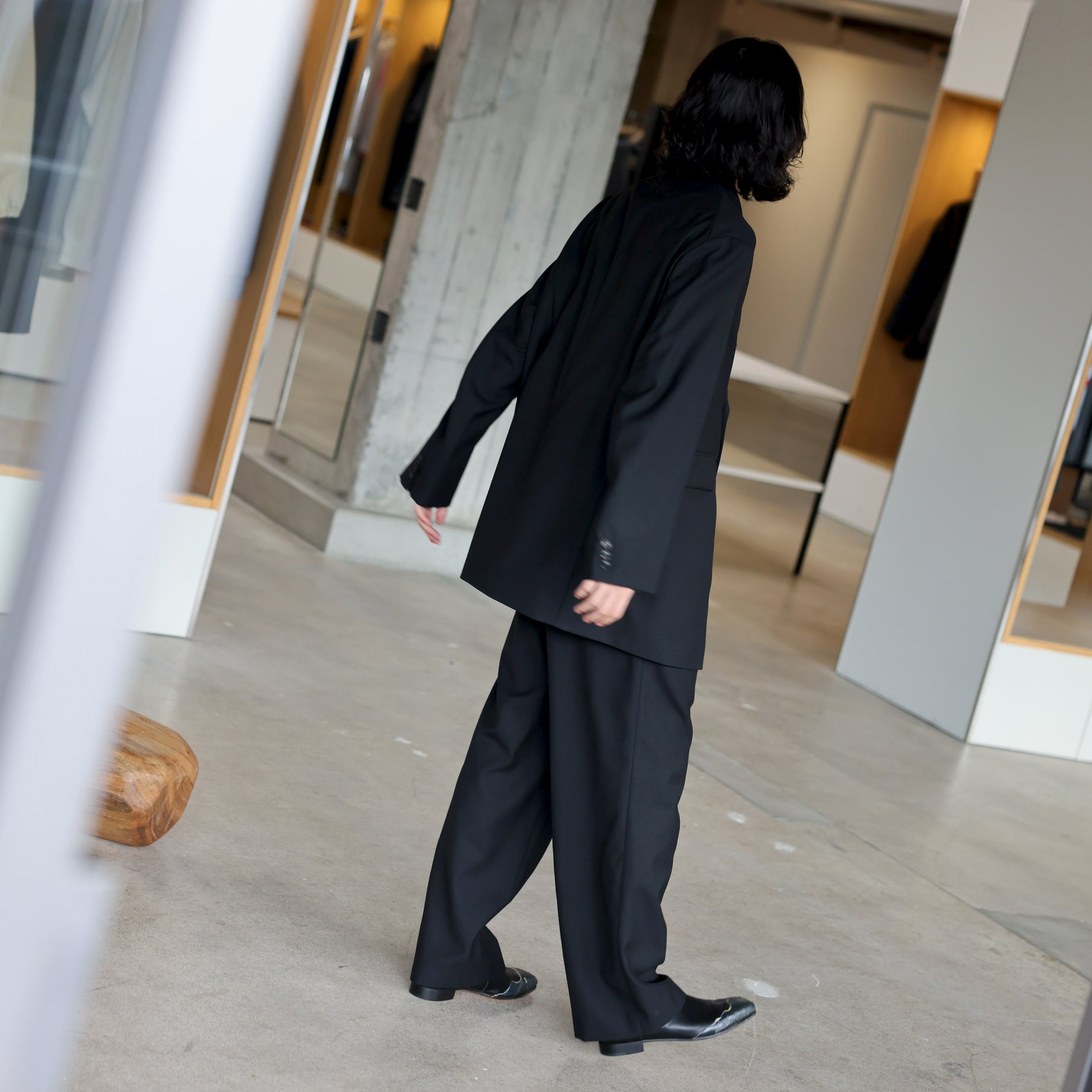 WOOL MAD CLOTH - DOUBLE BREASTED JACKET （BLACK）