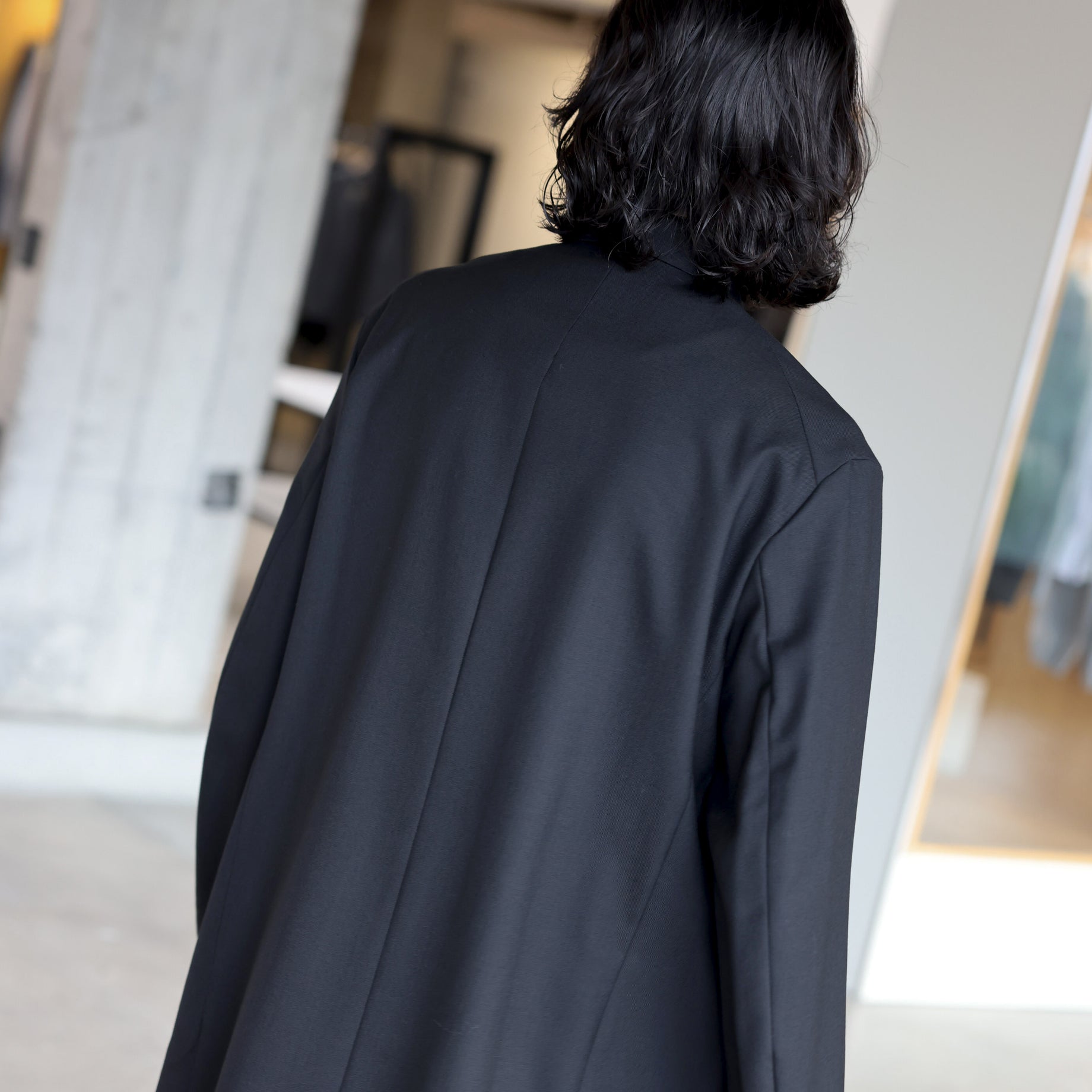 WOOL MAD CLOTH - DOUBLE BREASTED JACKET （BLACK）