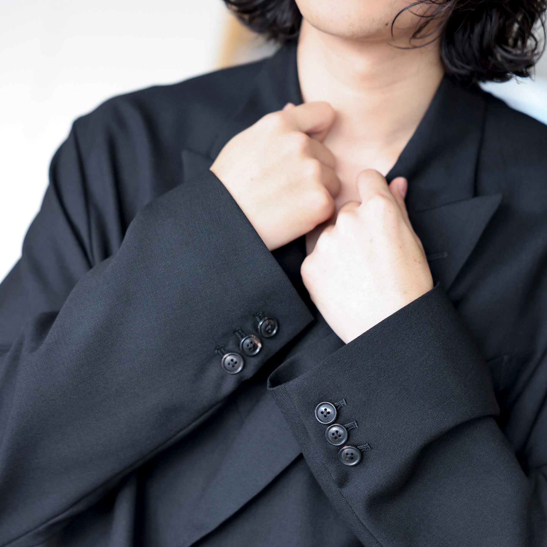 WOOL MAD CLOTH - DOUBLE BREASTED JACKET （BLACK）