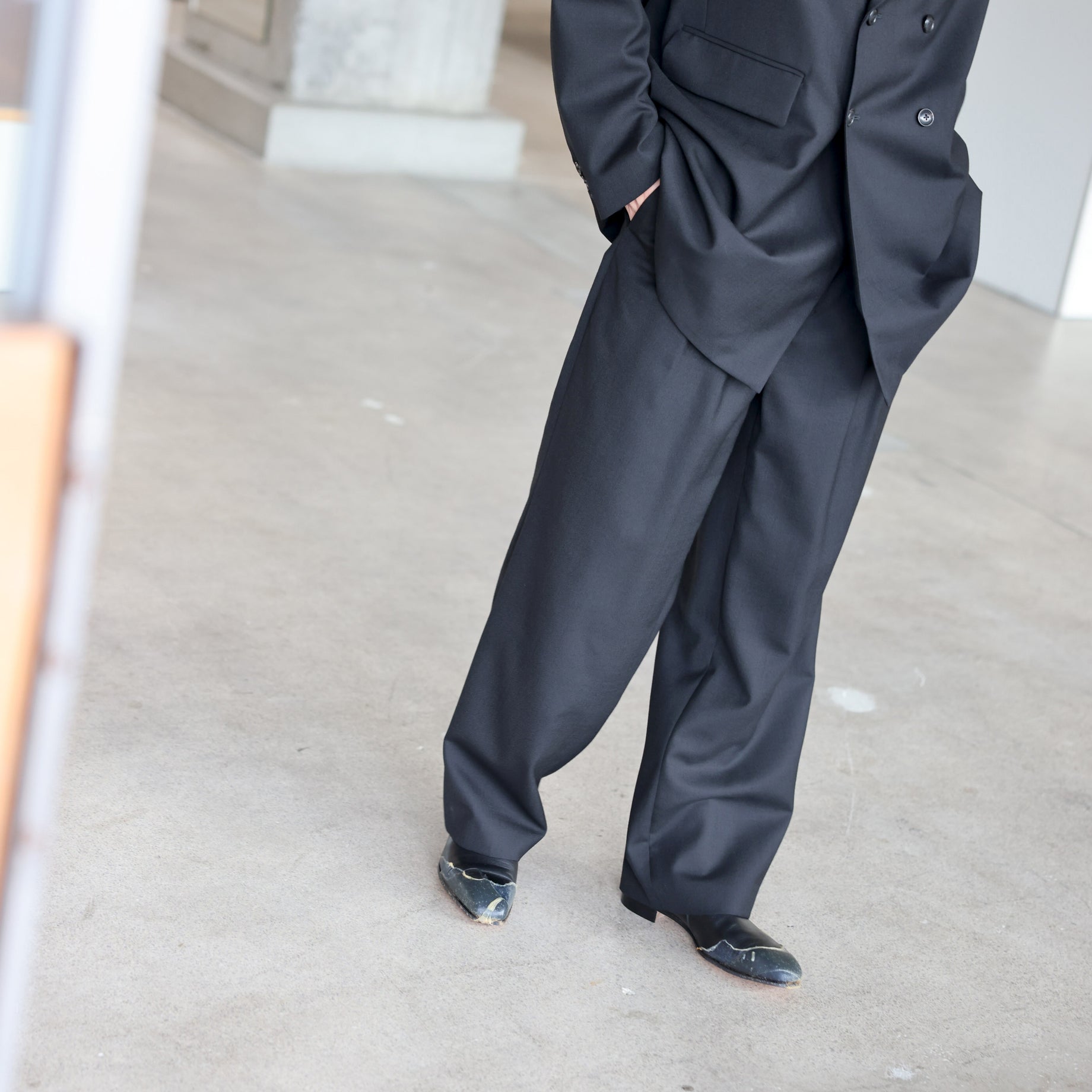 WOOL MAD CLOTH - 2 TUCK PANTS （BLACK）