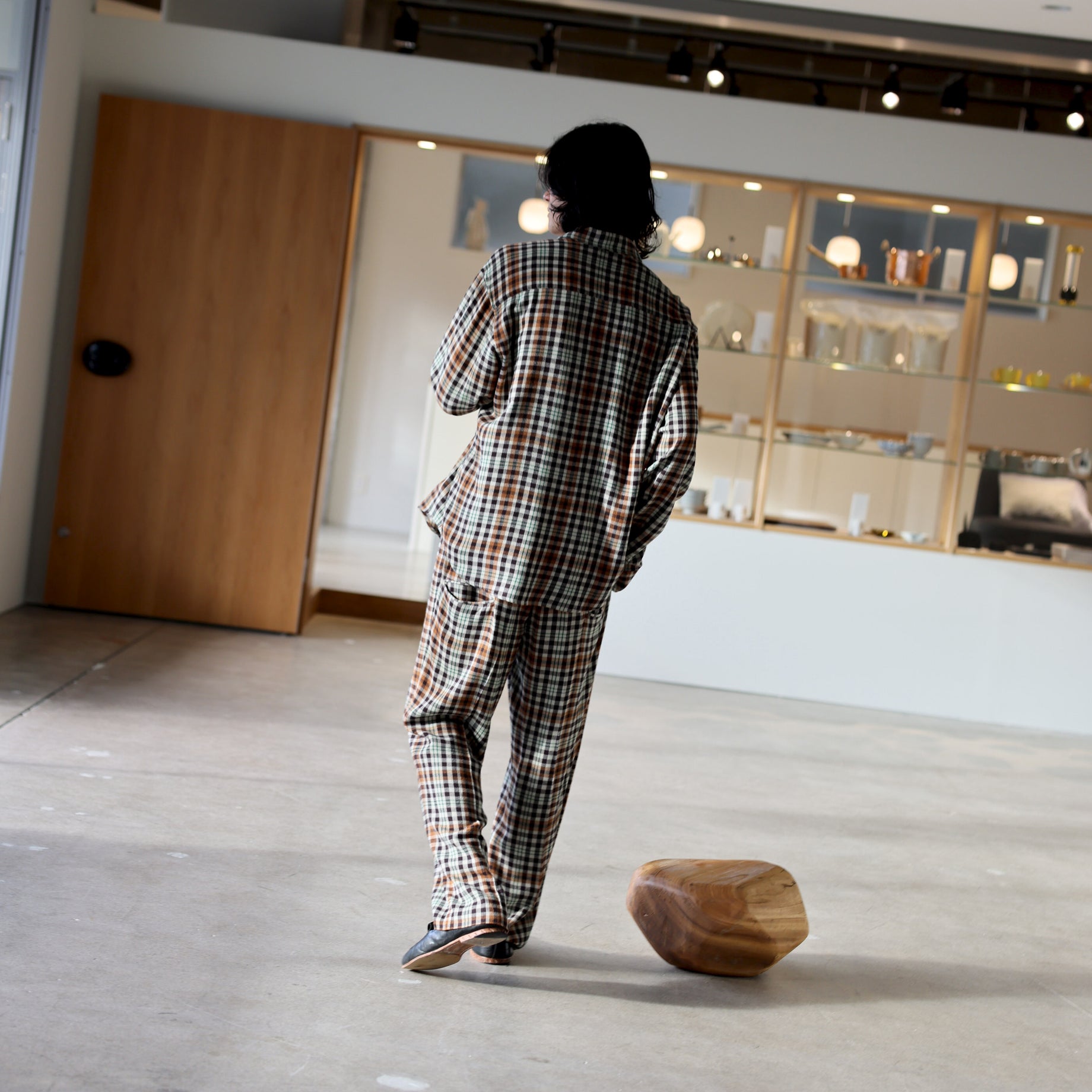 RAYON CHECK SHIRT（BEIGE × BROWN）