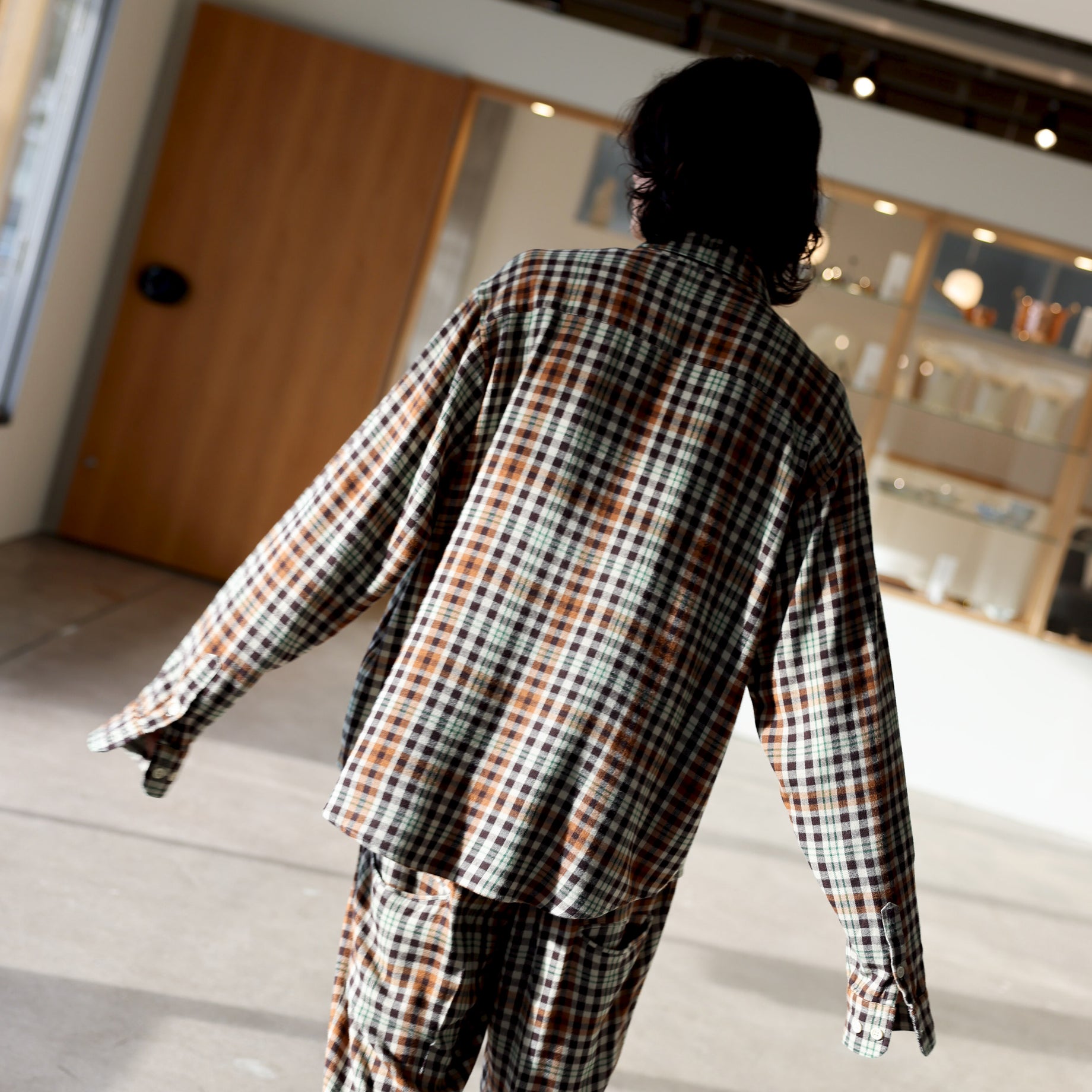 RAYON CHECK SHIRT（BEIGE × BROWN）