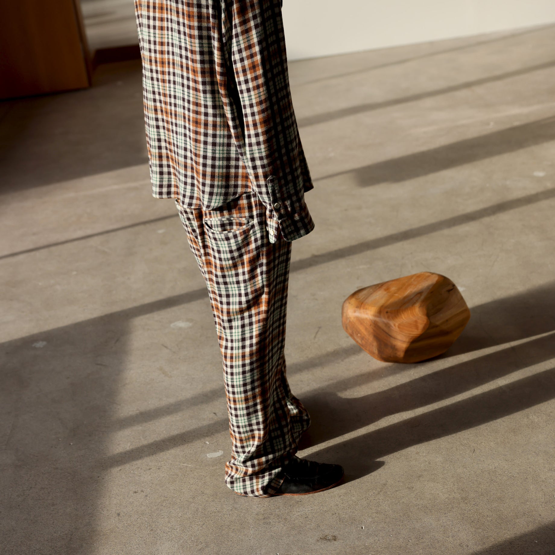 RAYON CHECK PANTS（BEIGE × BROWN）