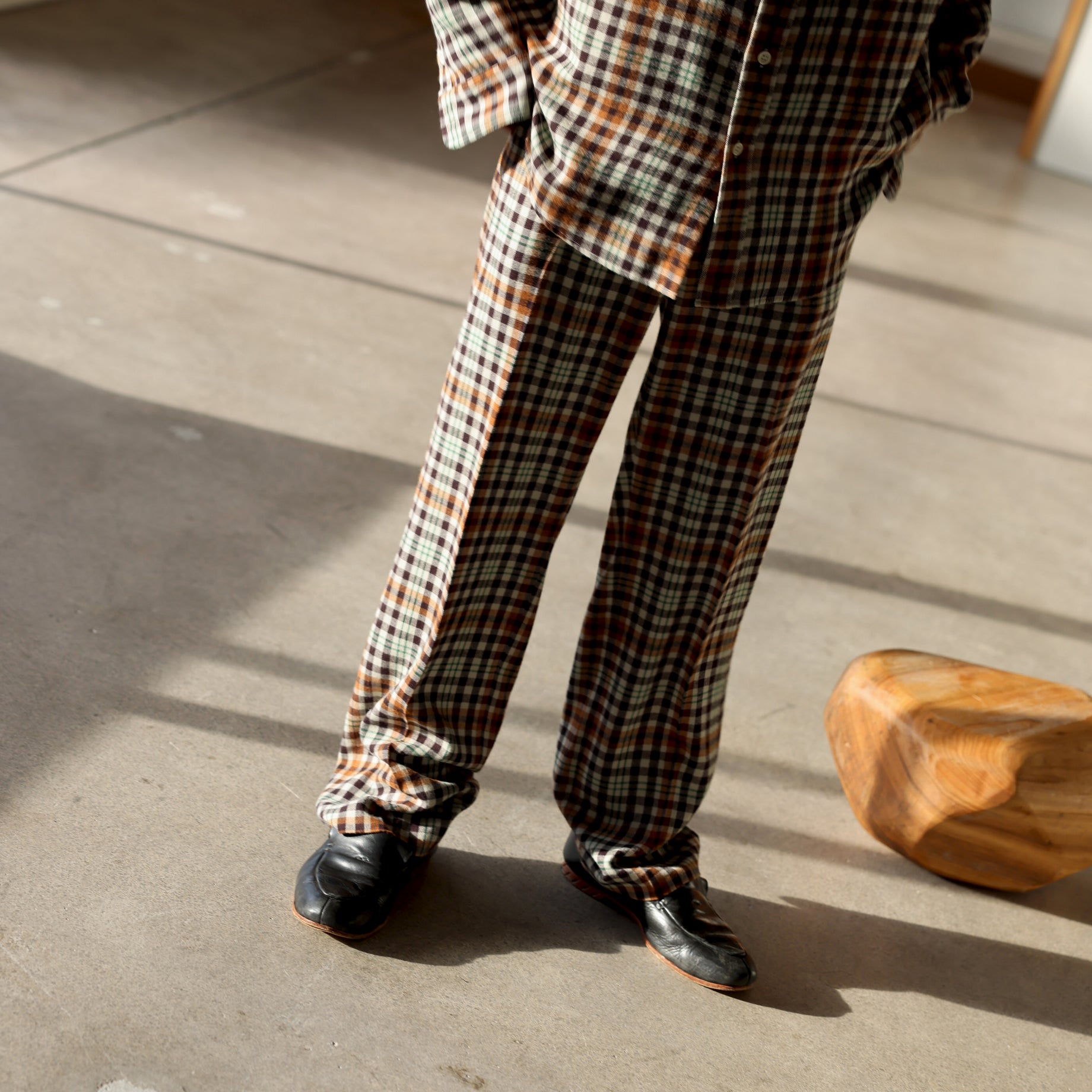 RAYON CHECK PANTS（BEIGE × BROWN）