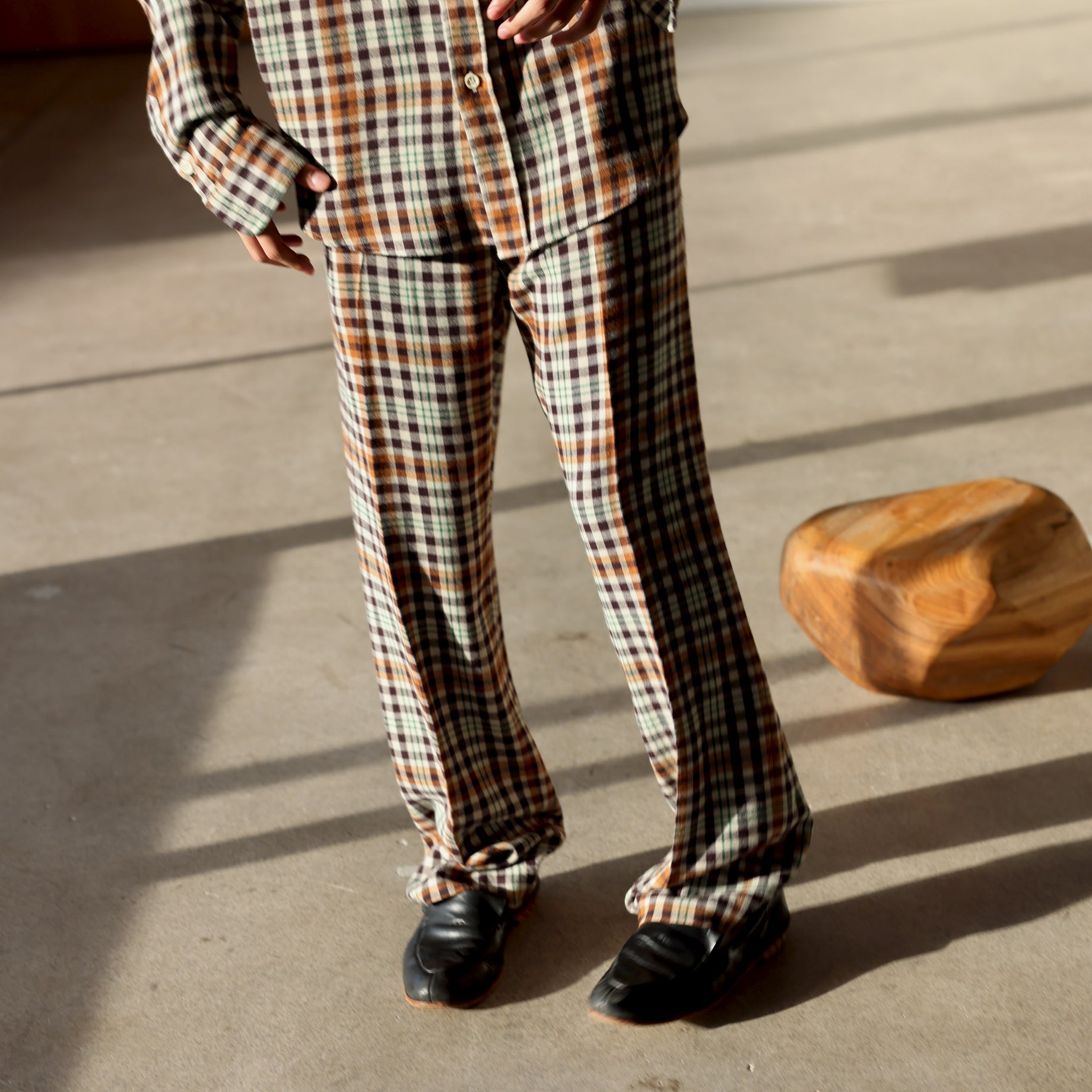 RAYON CHECK PANTS（BEIGE × BROWN）