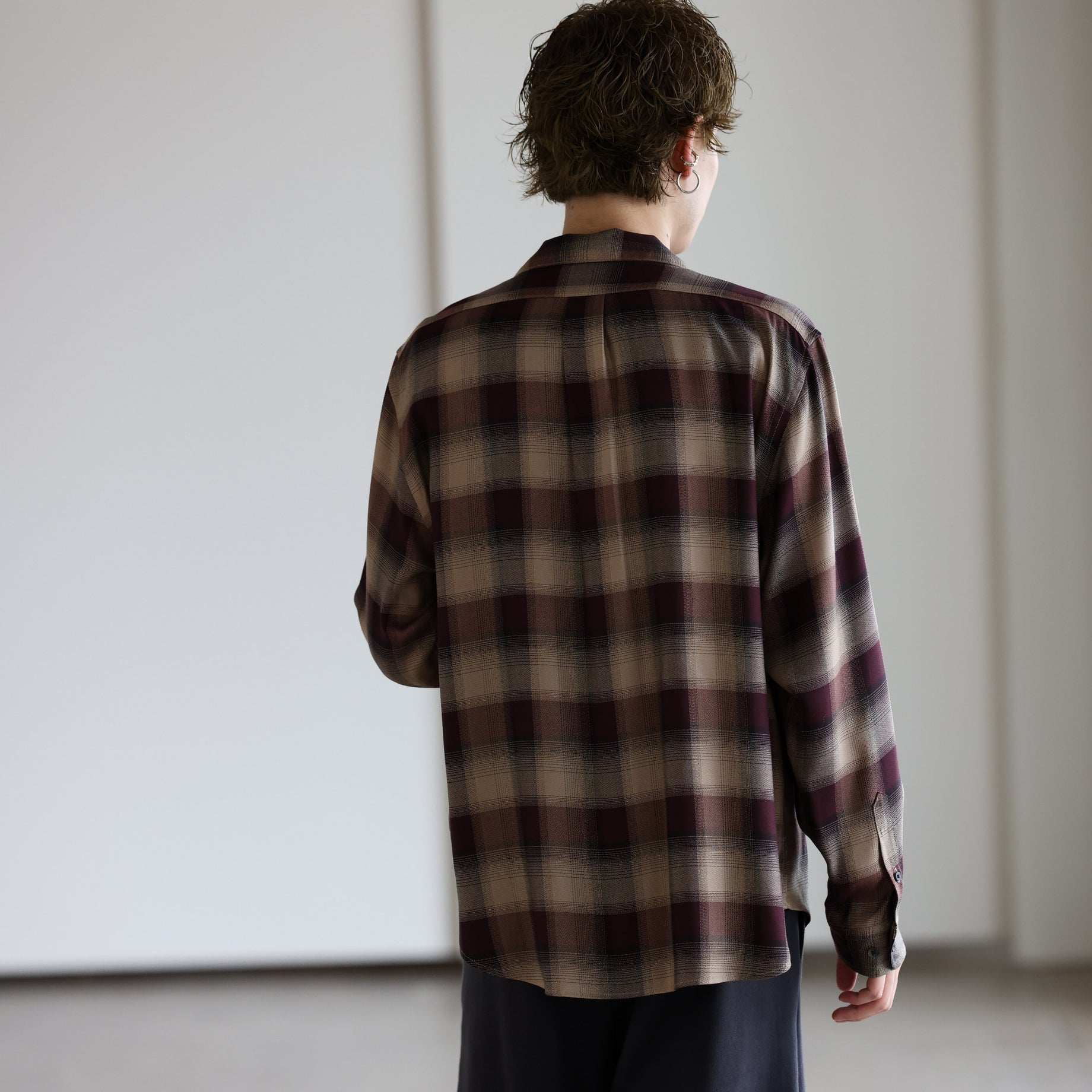 PLAID OPEN COLLAR SHIRTS （WINE RED）