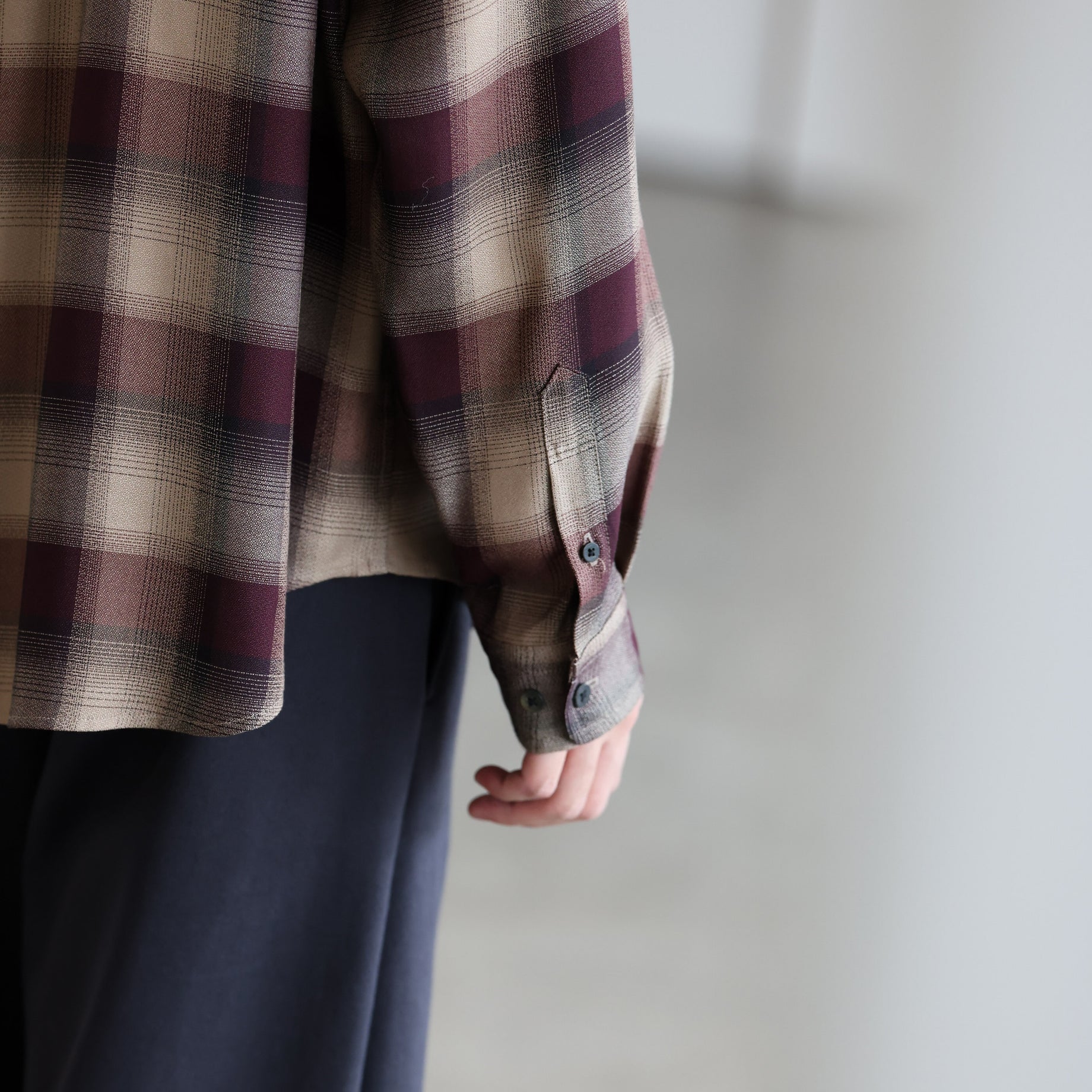 PLAID OPEN COLLAR SHIRTS （WINE RED）