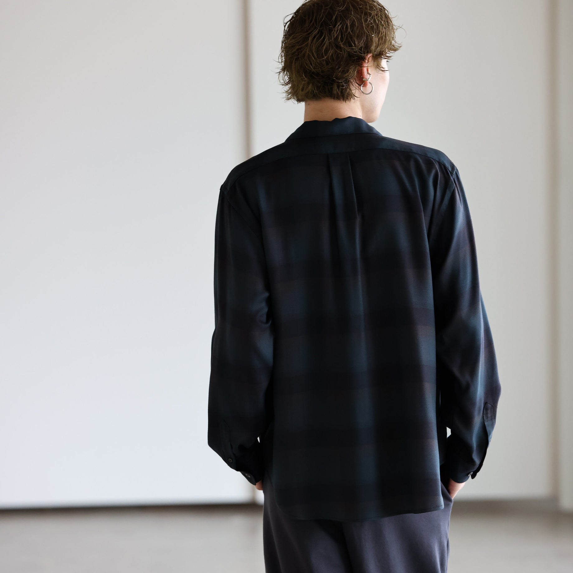 PLAID OPEN COLLAR SHIRTS （DEEP GREEN）