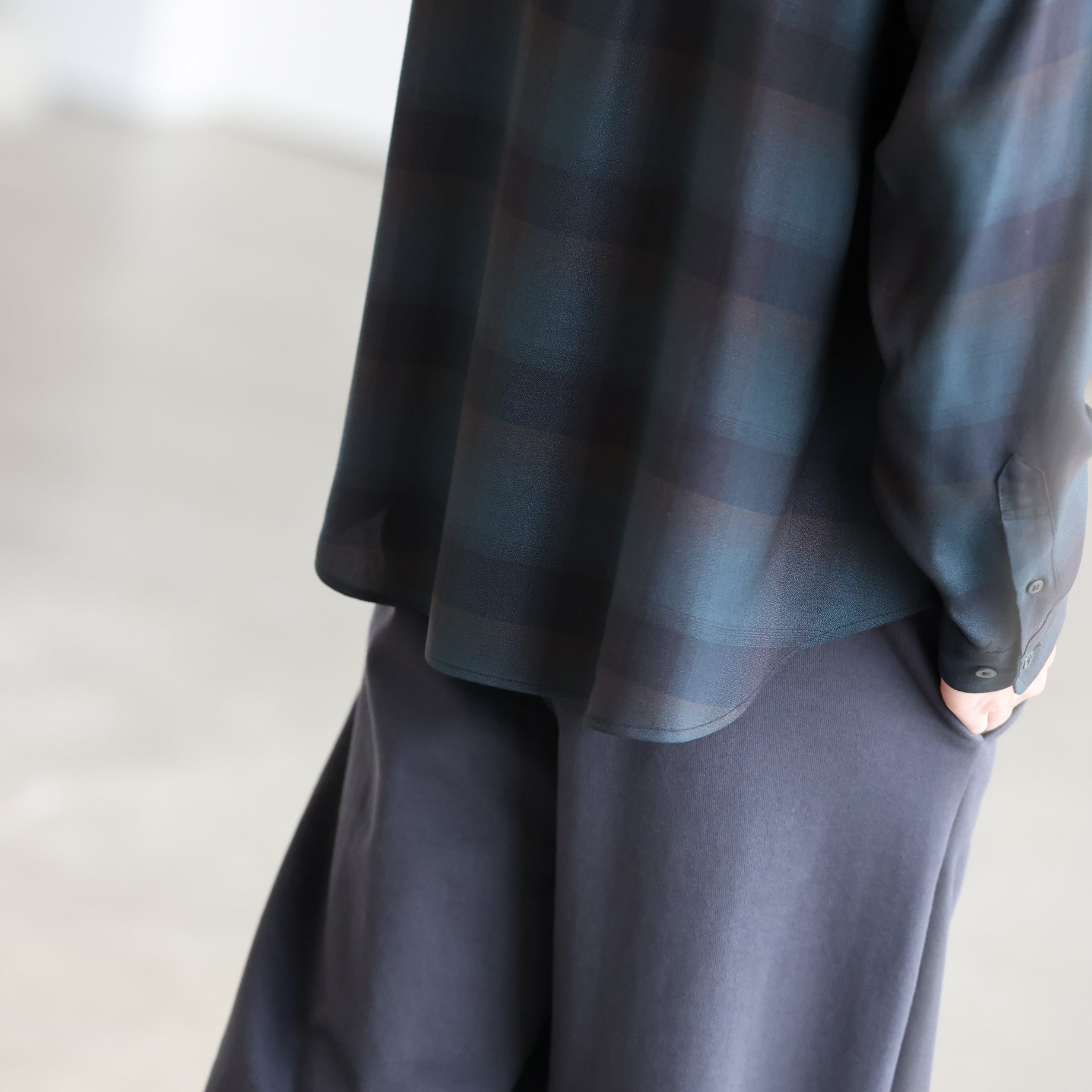 PLAID OPEN COLLAR SHIRTS （DEEP GREEN）