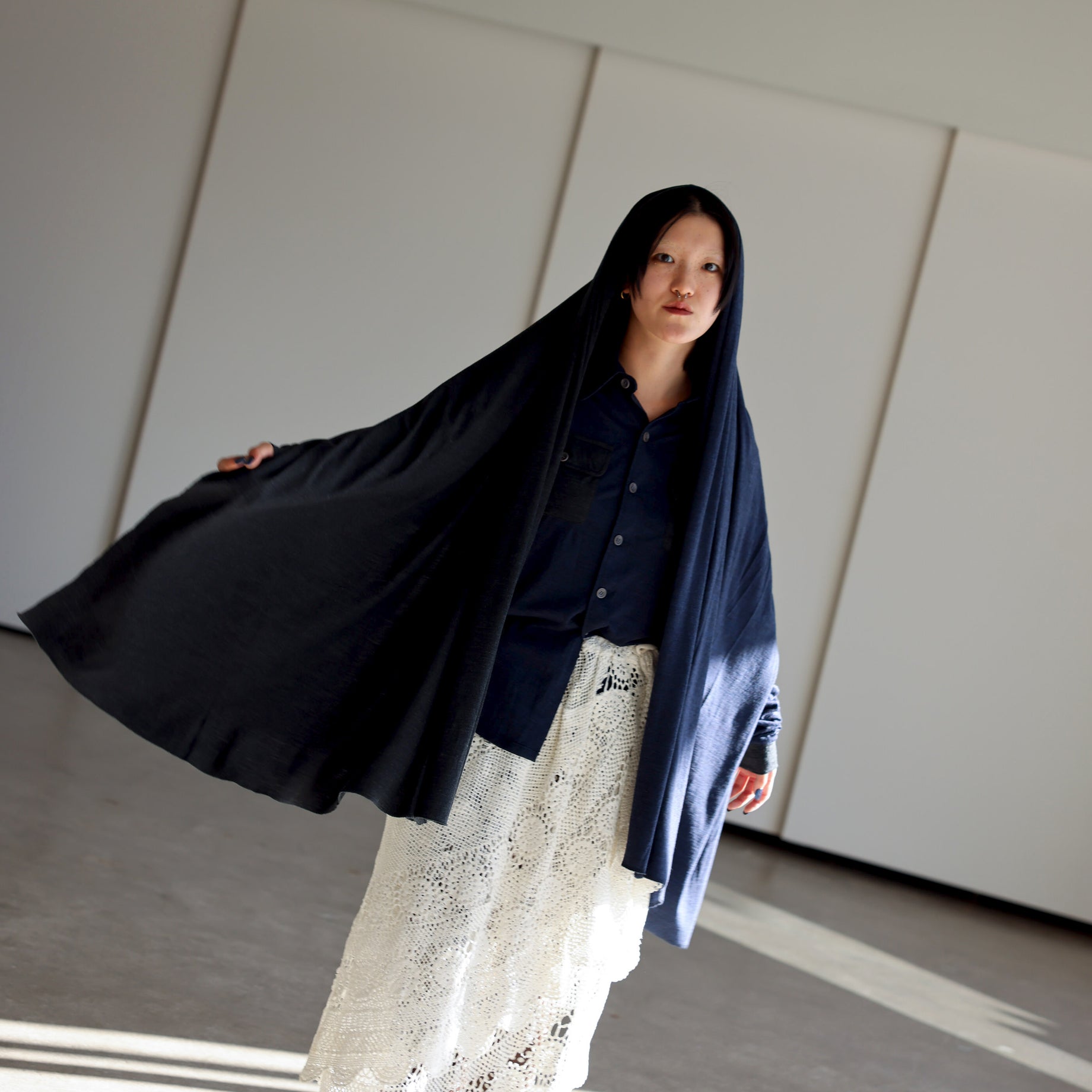 SUPER 120'S TOP WOOL JERSEY UTILITY SCARF （CHARCOAL × NV）