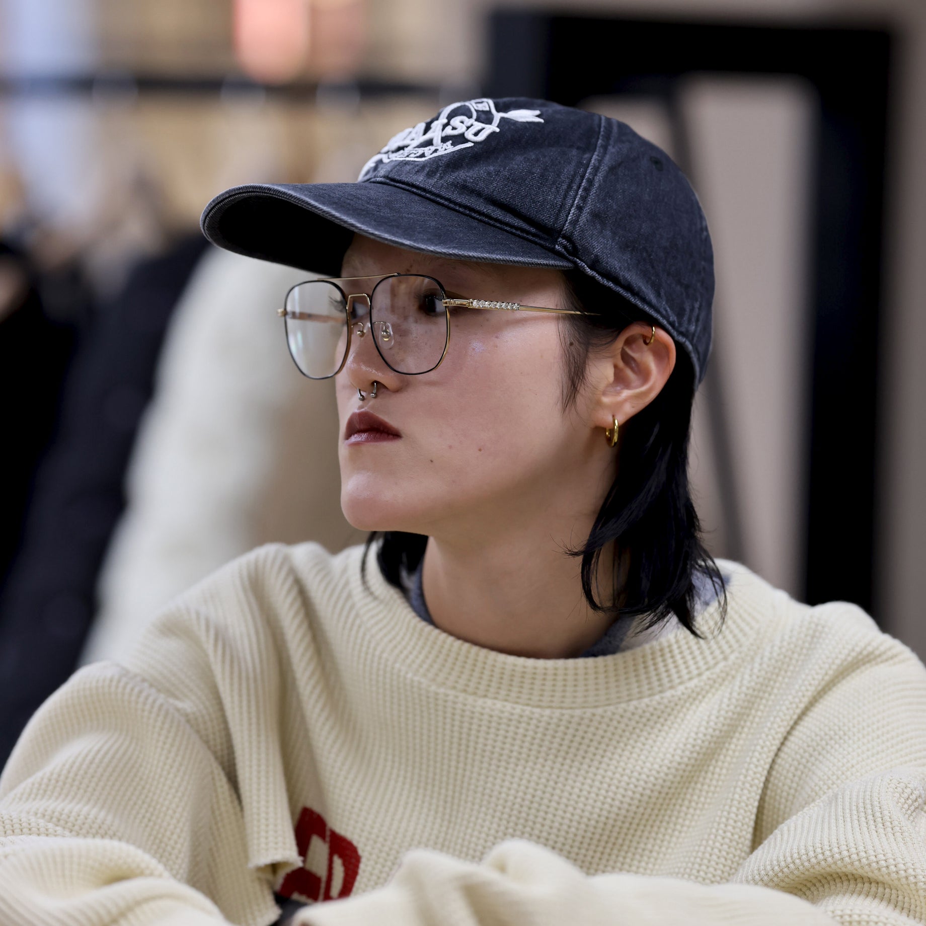 AVIATOR GLASSES WITH RHINESTONES & LOGO （GOLD）