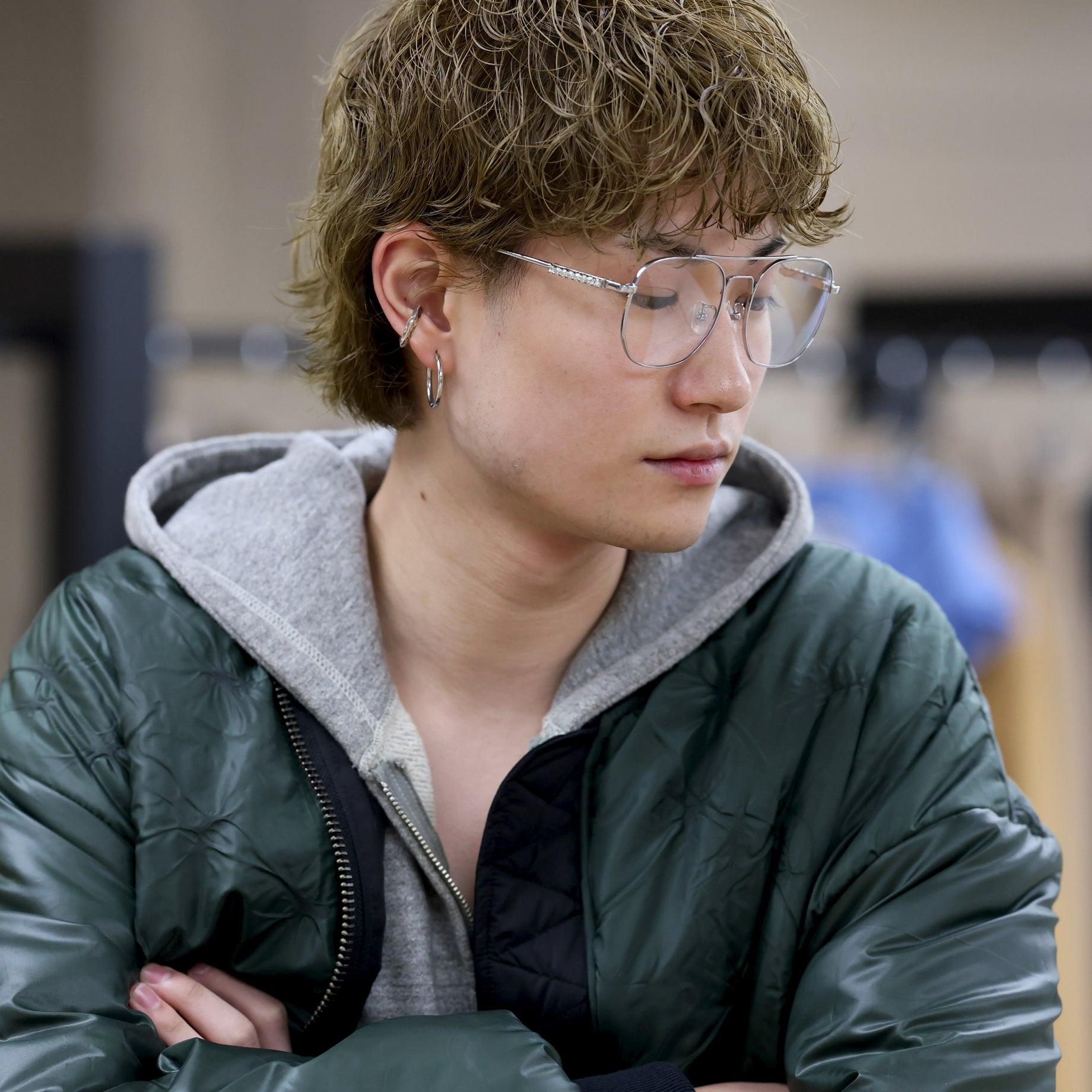 AVIATOR GLASSES WITH RHINESTONES & LOGO （SILVER）