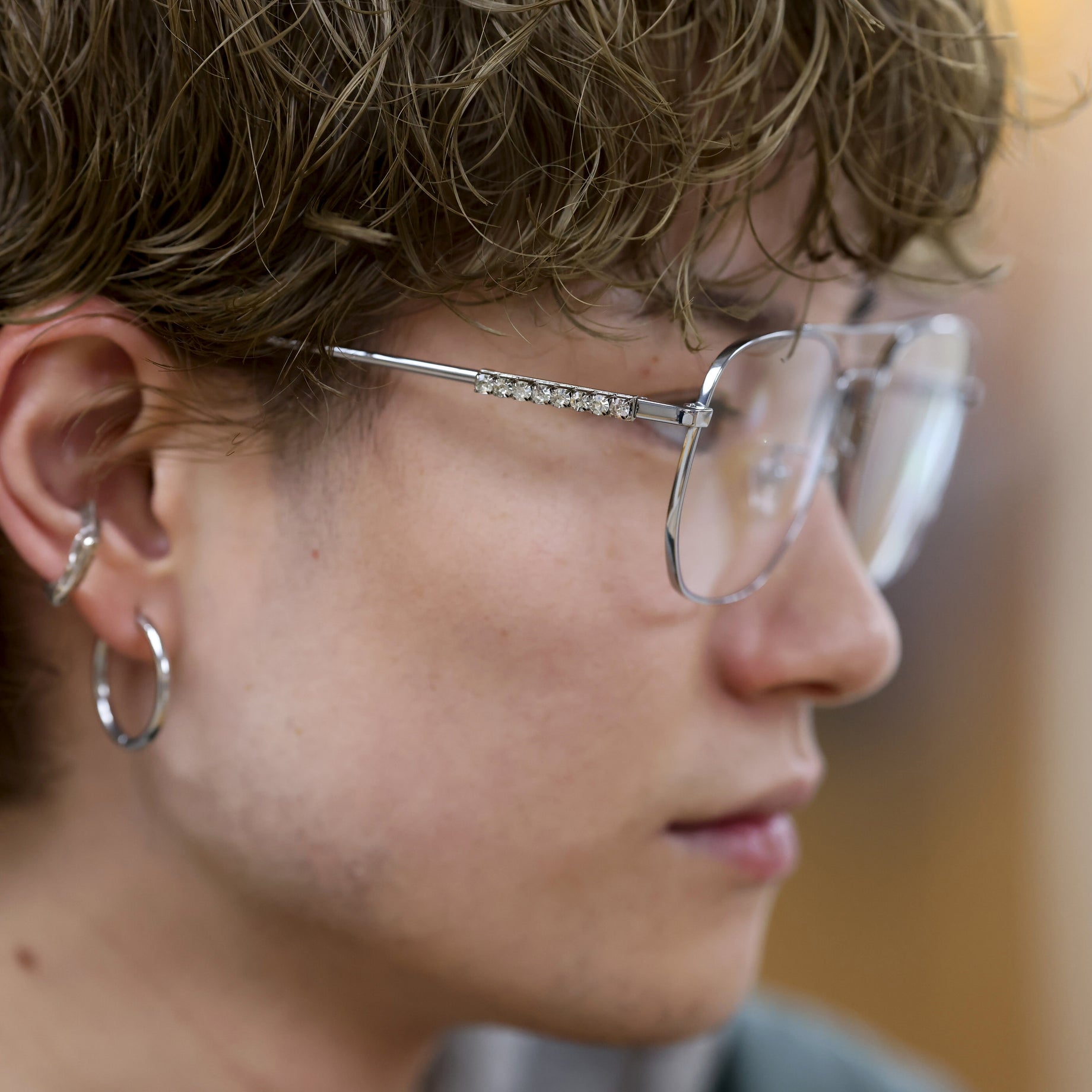 AVIATOR GLASSES WITH RHINESTONES & LOGO （SILVER）