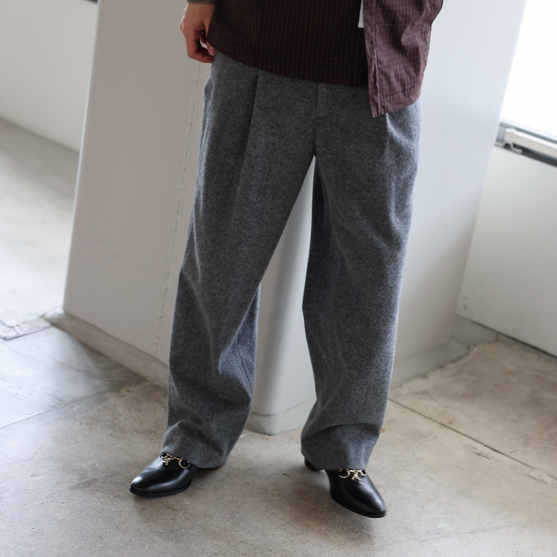 WOOL LIGHT TWEED - 1TUCK PANTS （M.GRAY）