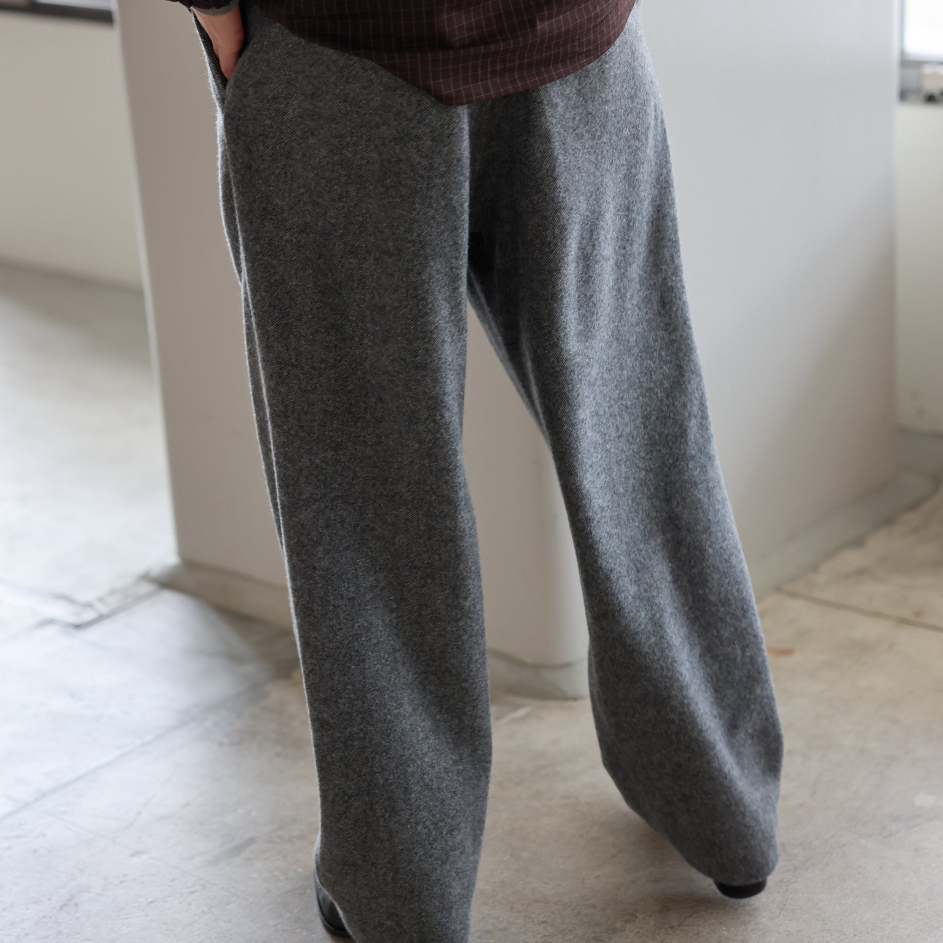 WOOL LIGHT TWEED - 1TUCK PANTS （M.GRAY）