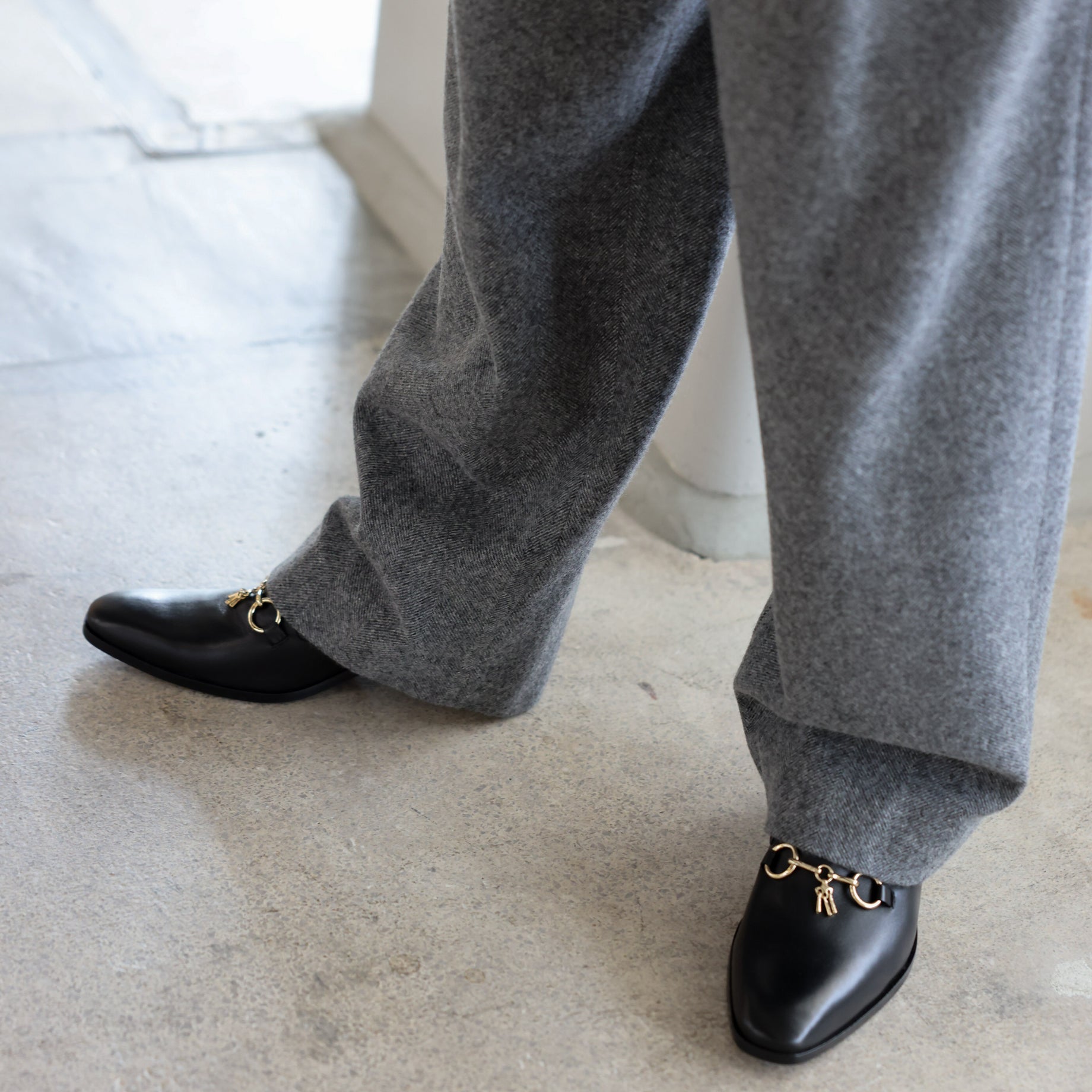 WOOL LIGHT TWEED - 1TUCK PANTS （M.GRAY）