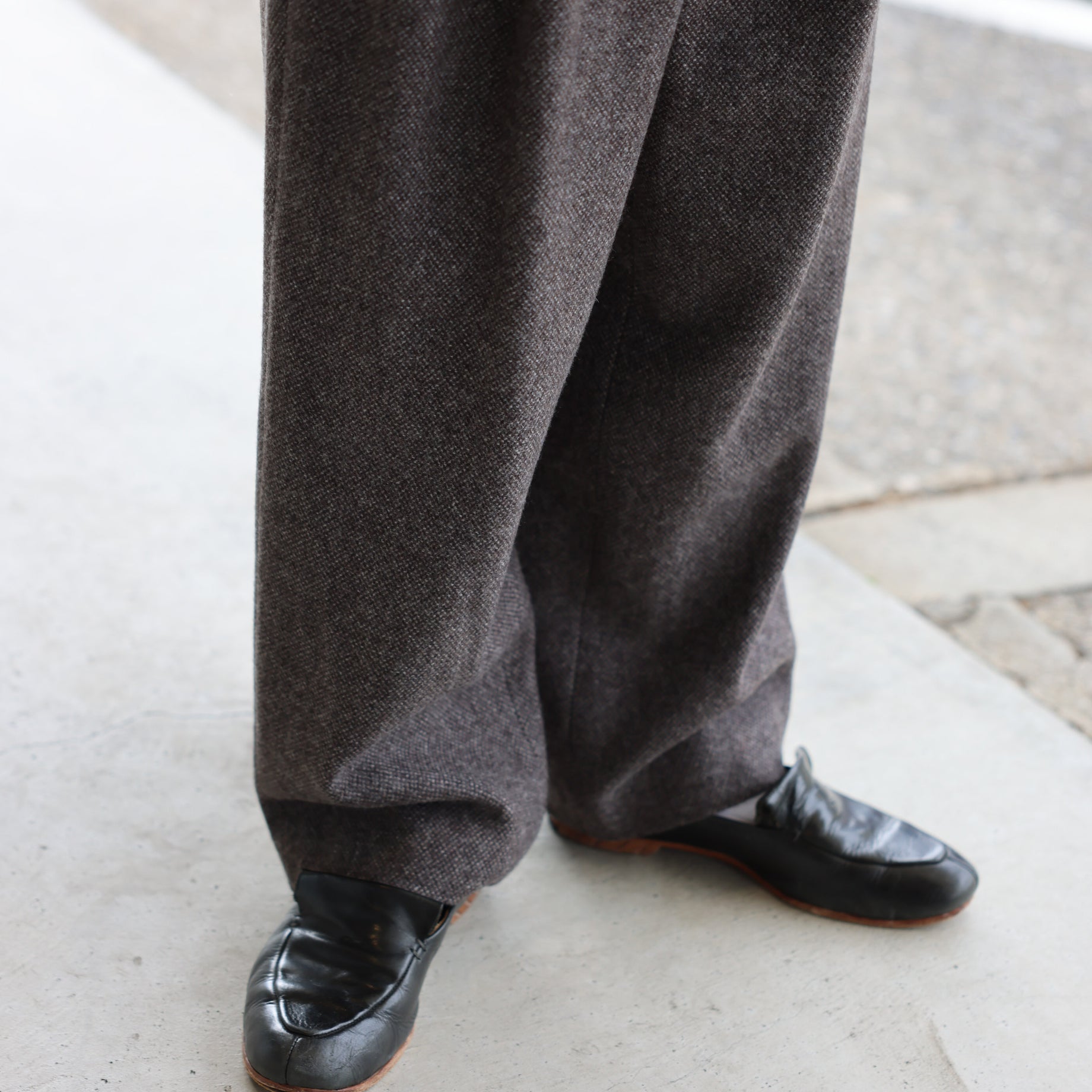WOOL LIGHT TWEED - 1TUCK PANTS （BROWN）