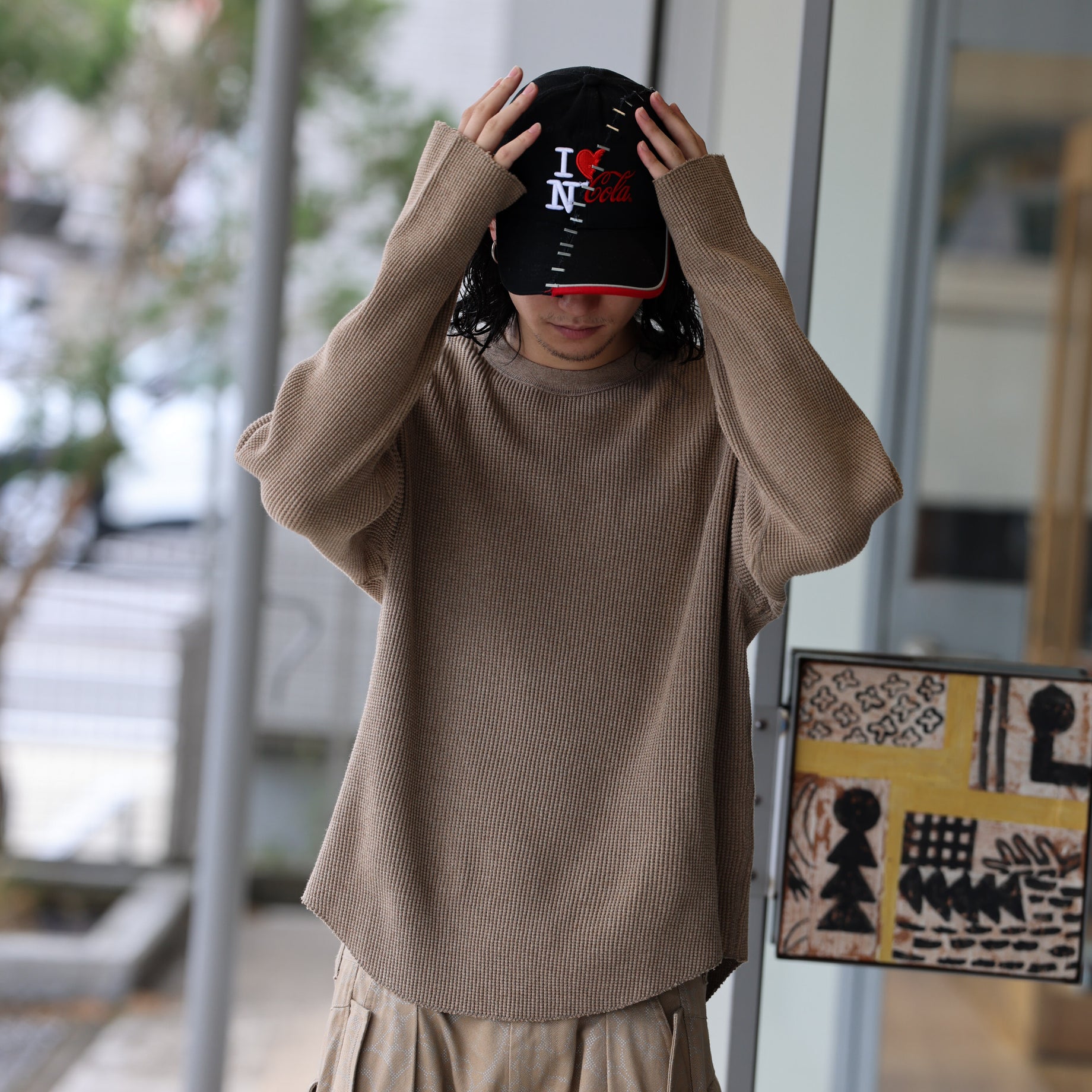 LONG-SLEEVE WAFFLE T-SHIRT（BEIGE）
