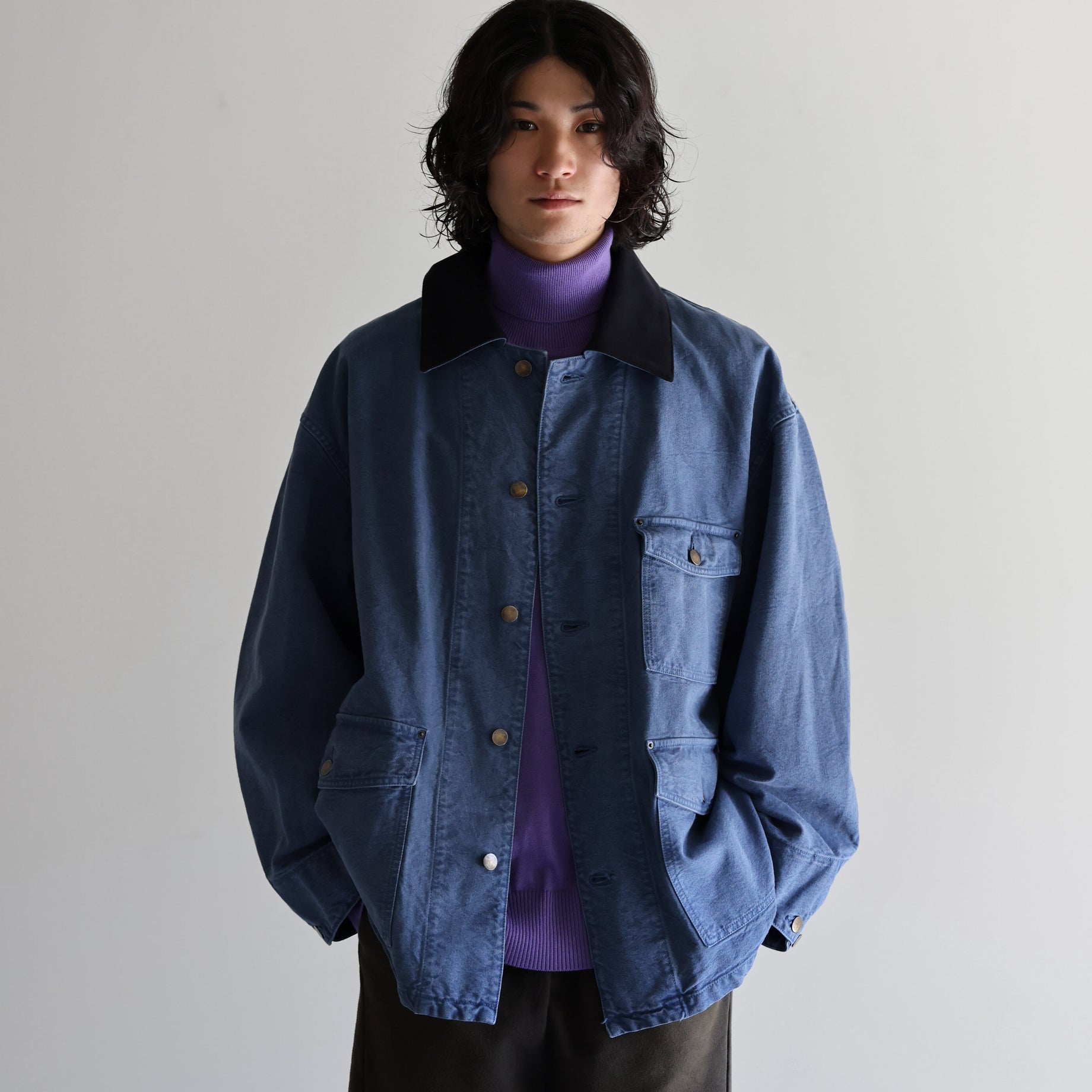 COTTON CANVAS - COVERALL JACKET （B.GRAY）