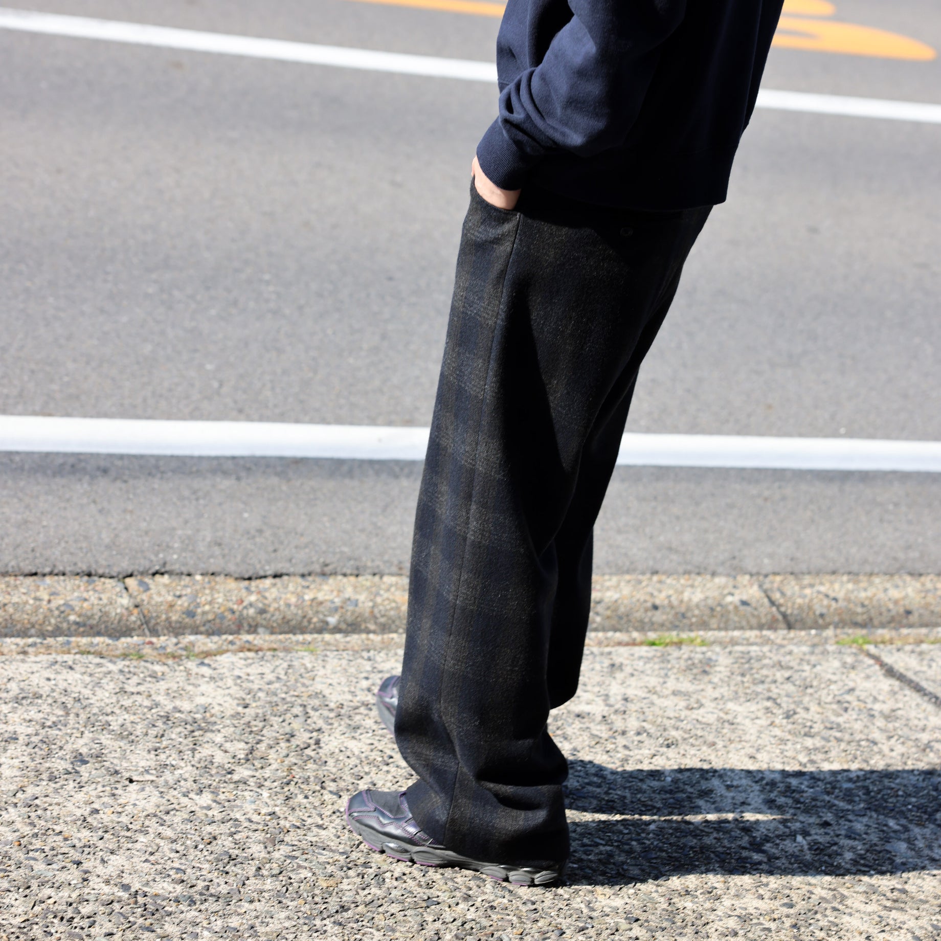 WOOL GLENCHECK - WIDE PANTS （D.NAVY）