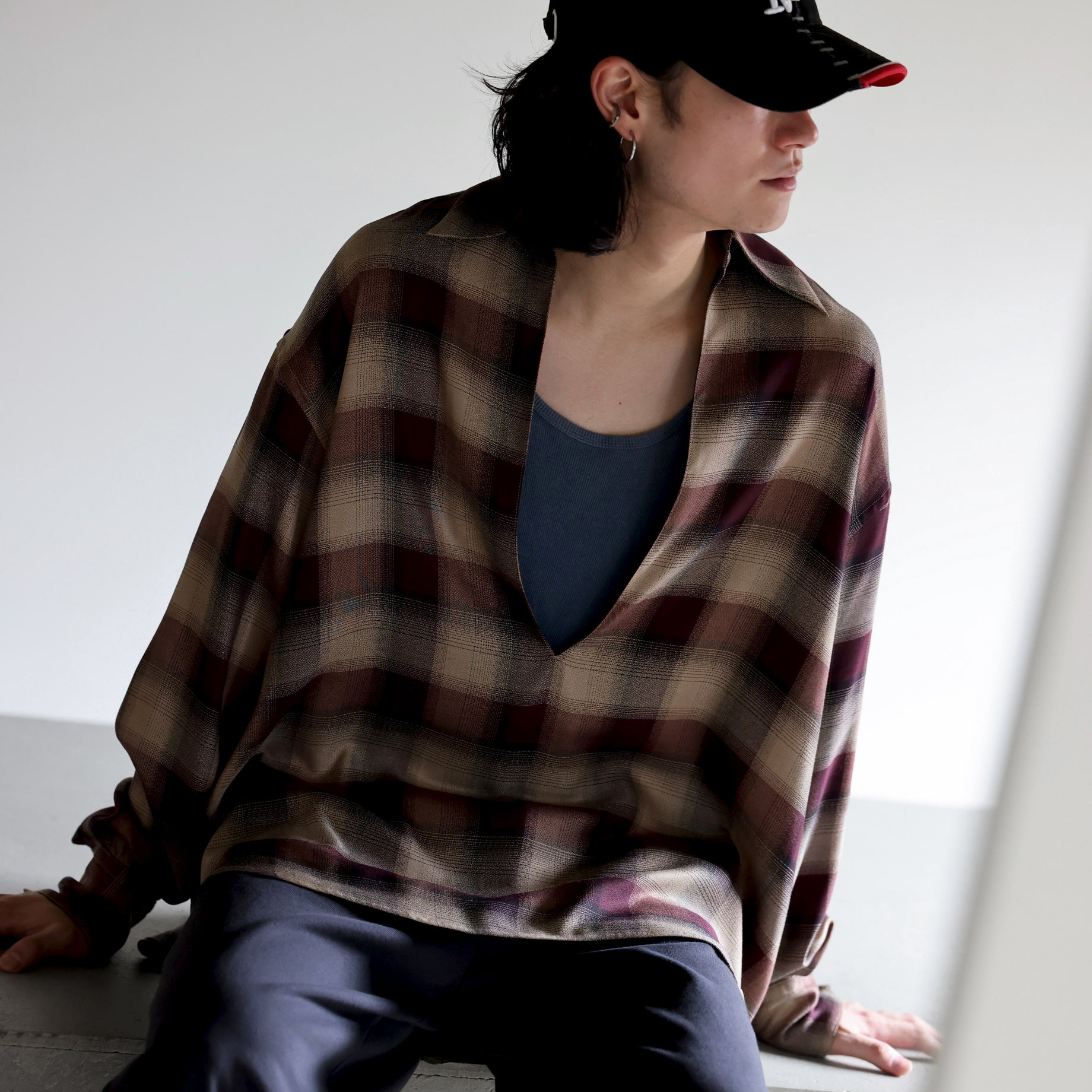 PLAID SKIPPER SHIRTS（WINE RED）