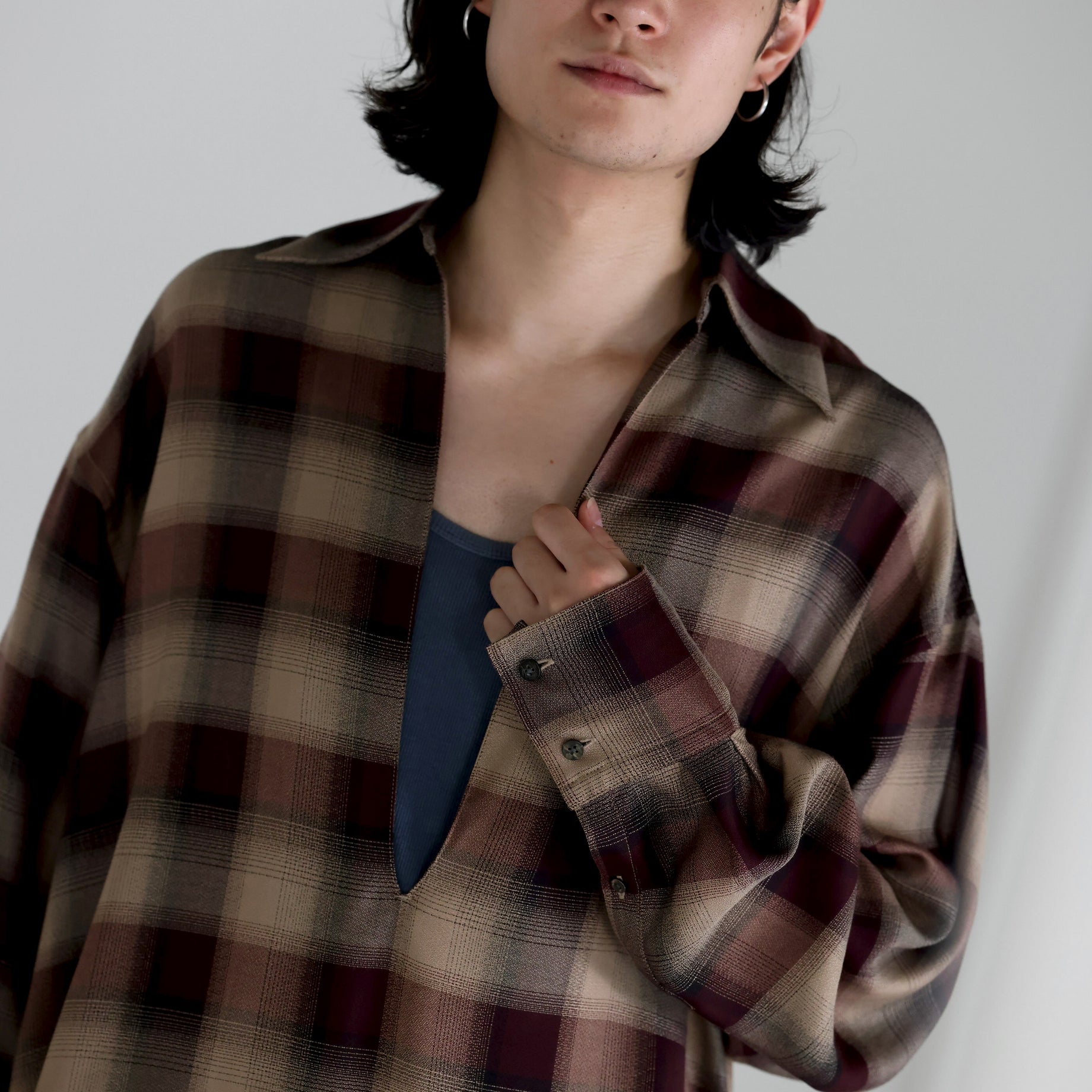 PLAID SKIPPER SHIRTS（WINE RED）