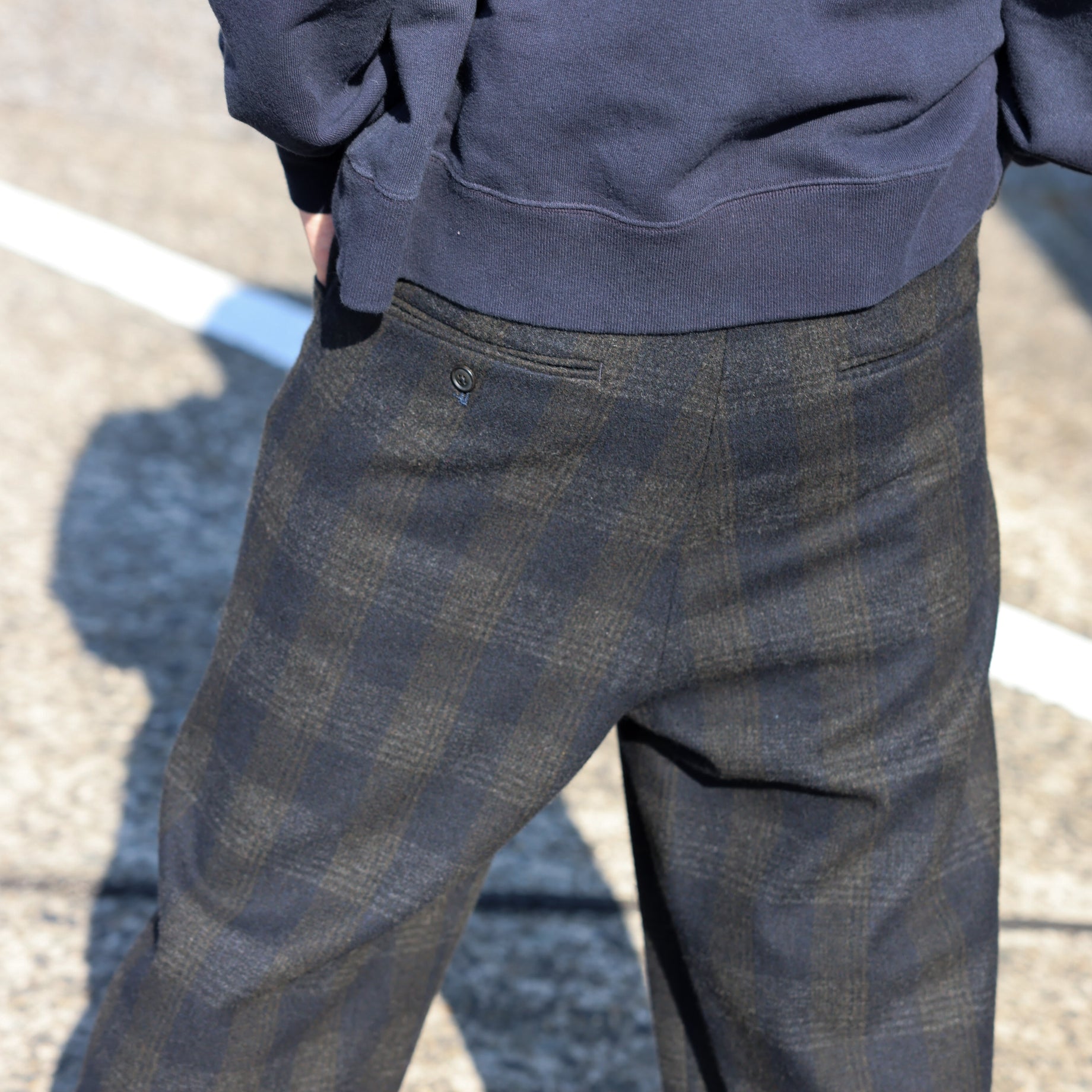 WOOL GLENCHECK - WIDE PANTS （D.NAVY）