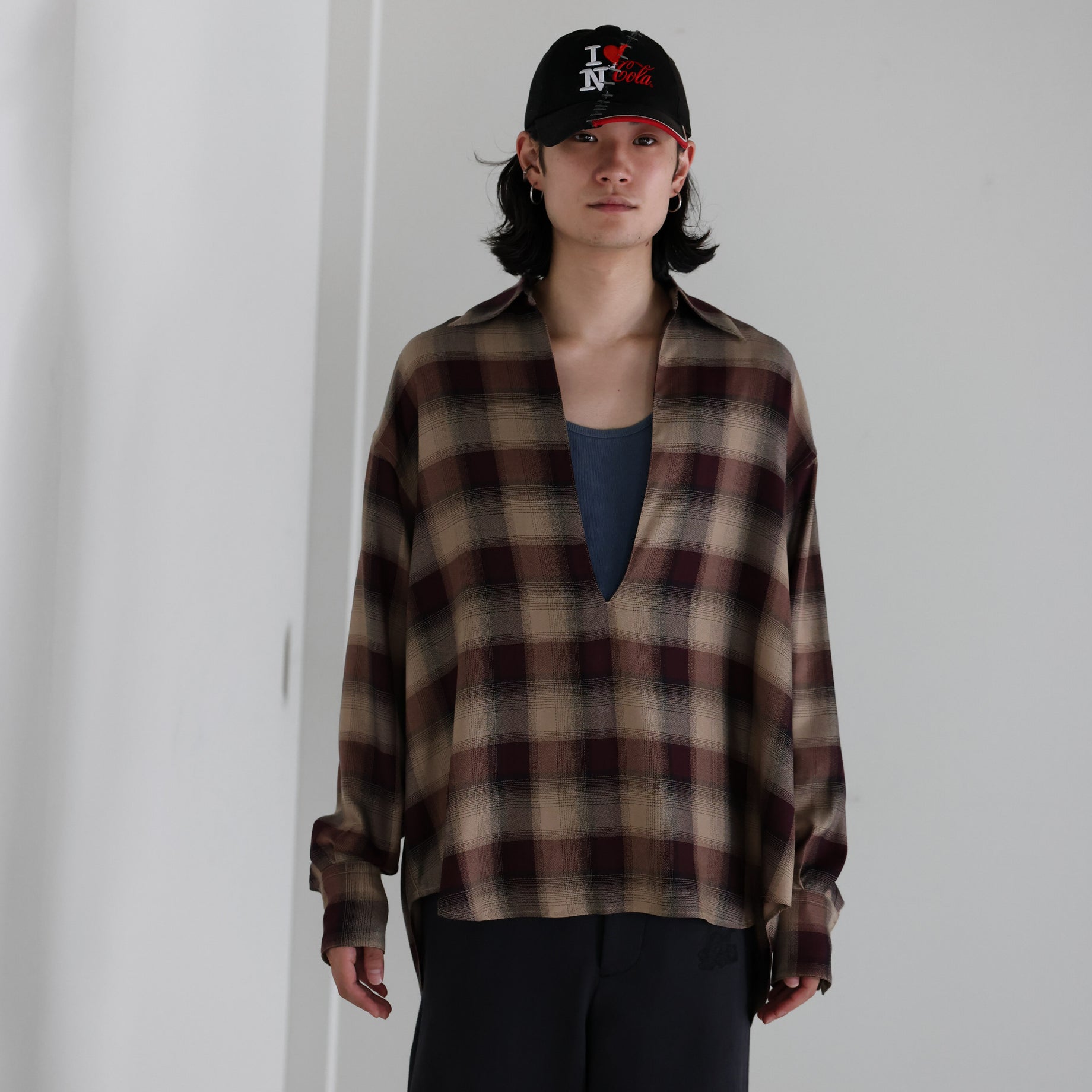 PLAID SKIPPER SHIRTS（WINE RED）