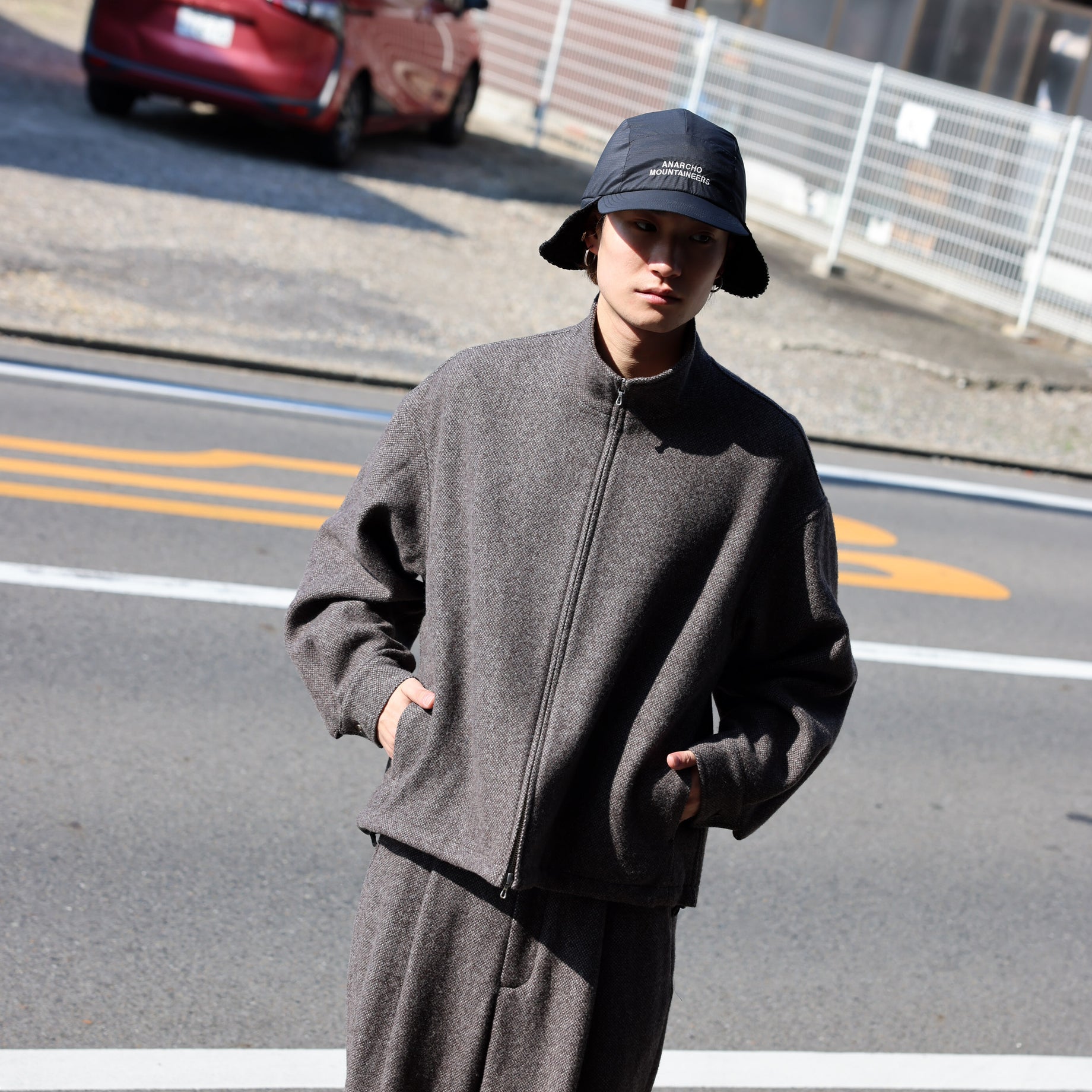 WOOL LIGHT TWEED - ZIP UP BLOUSON （BROWN）