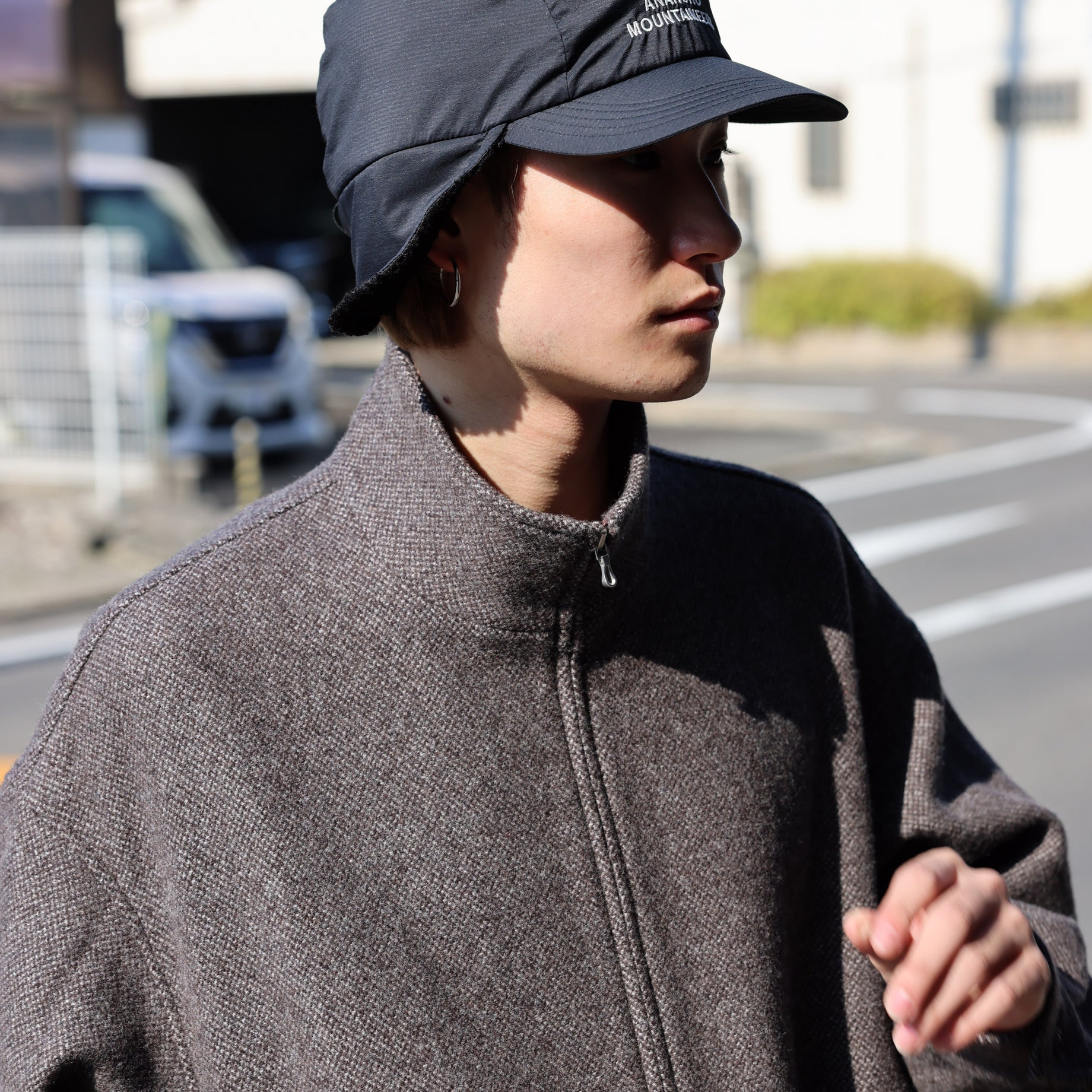 WOOL LIGHT TWEED - ZIP UP BLOUSON （BROWN）