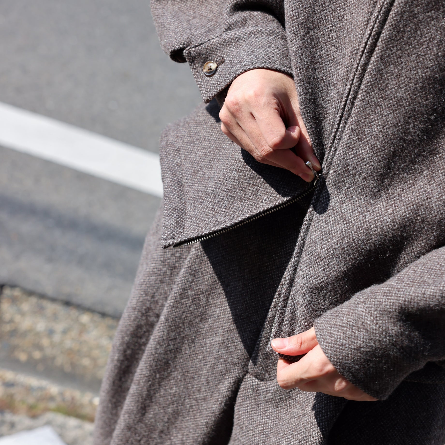 WOOL LIGHT TWEED - ZIP UP BLOUSON （BROWN）