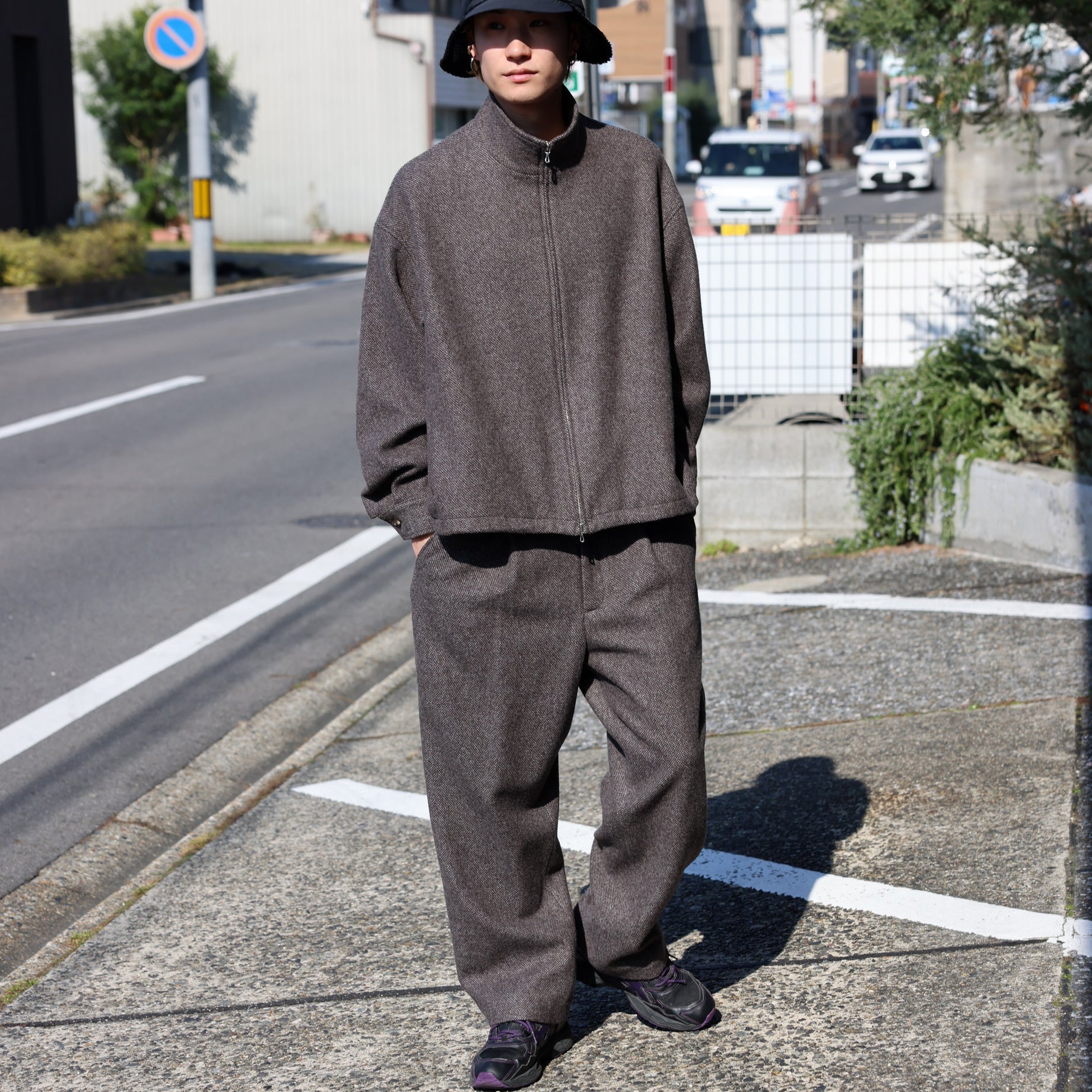 WOOL LIGHT TWEED - ZIP UP BLOUSON （BROWN）