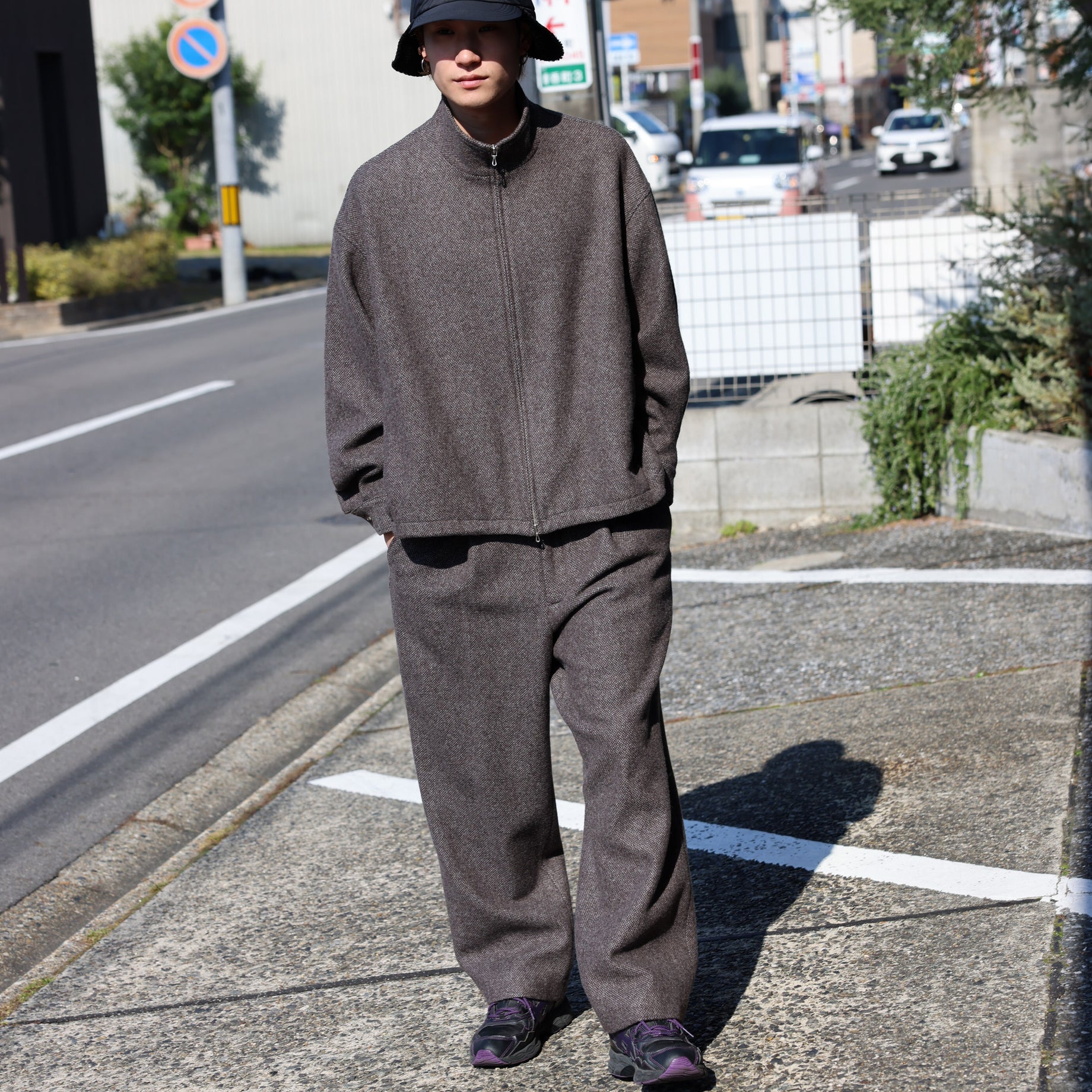 WOOL LIGHT TWEED - ZIP UP BLOUSON （BROWN）