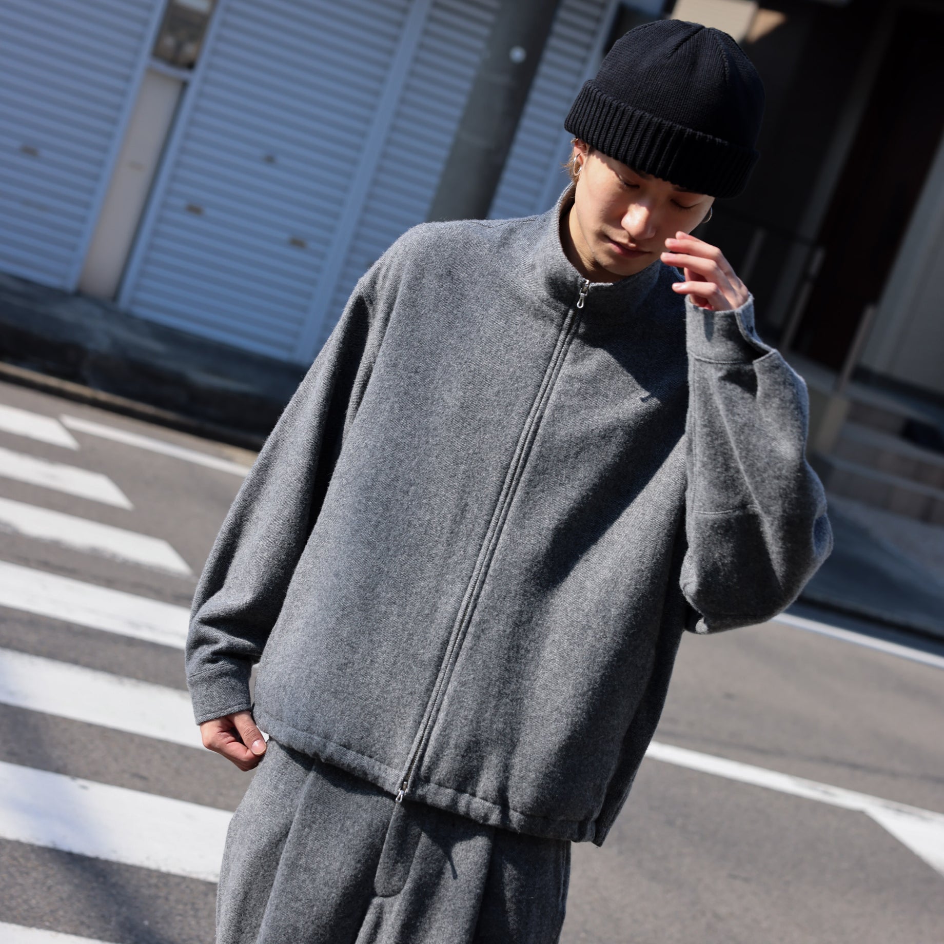 WOOL LIGHT TWEED - ZIP UP BLOUSON （M.GRAY）