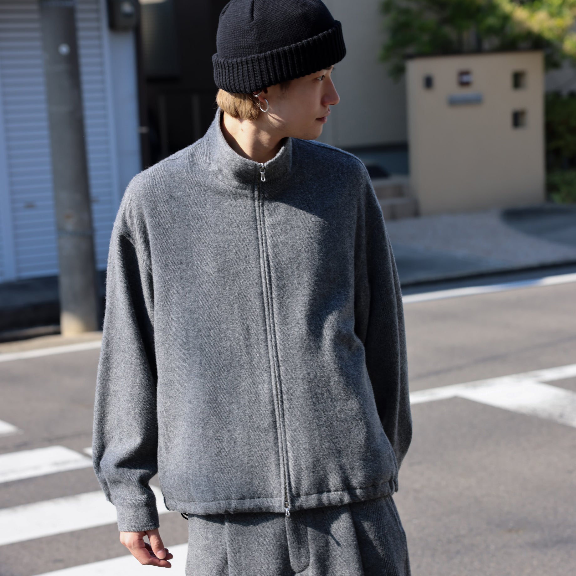 WOOL LIGHT TWEED - ZIP UP BLOUSON （M.GRAY）
