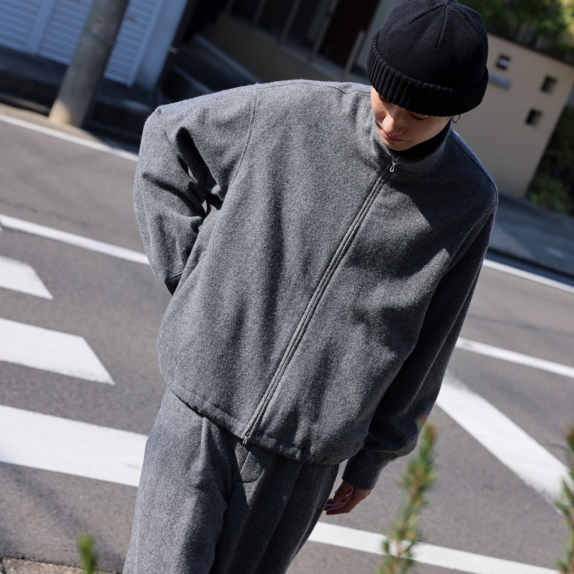 WOOL LIGHT TWEED - ZIP UP BLOUSON （M.GRAY）